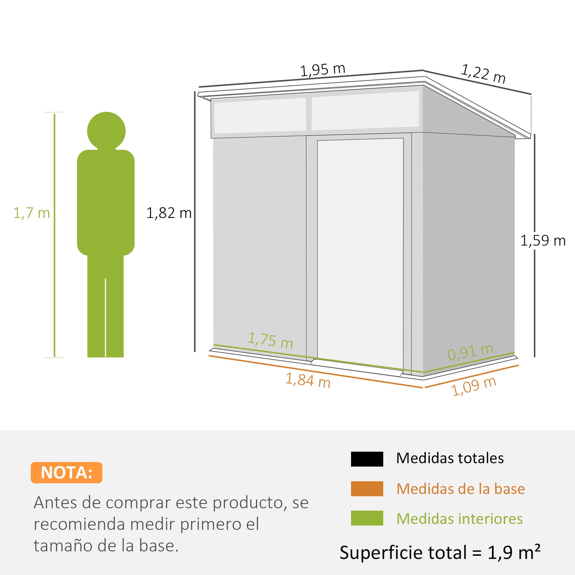Outsunny Caseta de Jardín Exterior 1,9m² 195x122x182 cm Cobertizo de Jardín Exterior con Base Refuerzo (Suelo NO Incluido) Puerta Corredera Ventanas Cobertizo para Terraza Patio Marrón