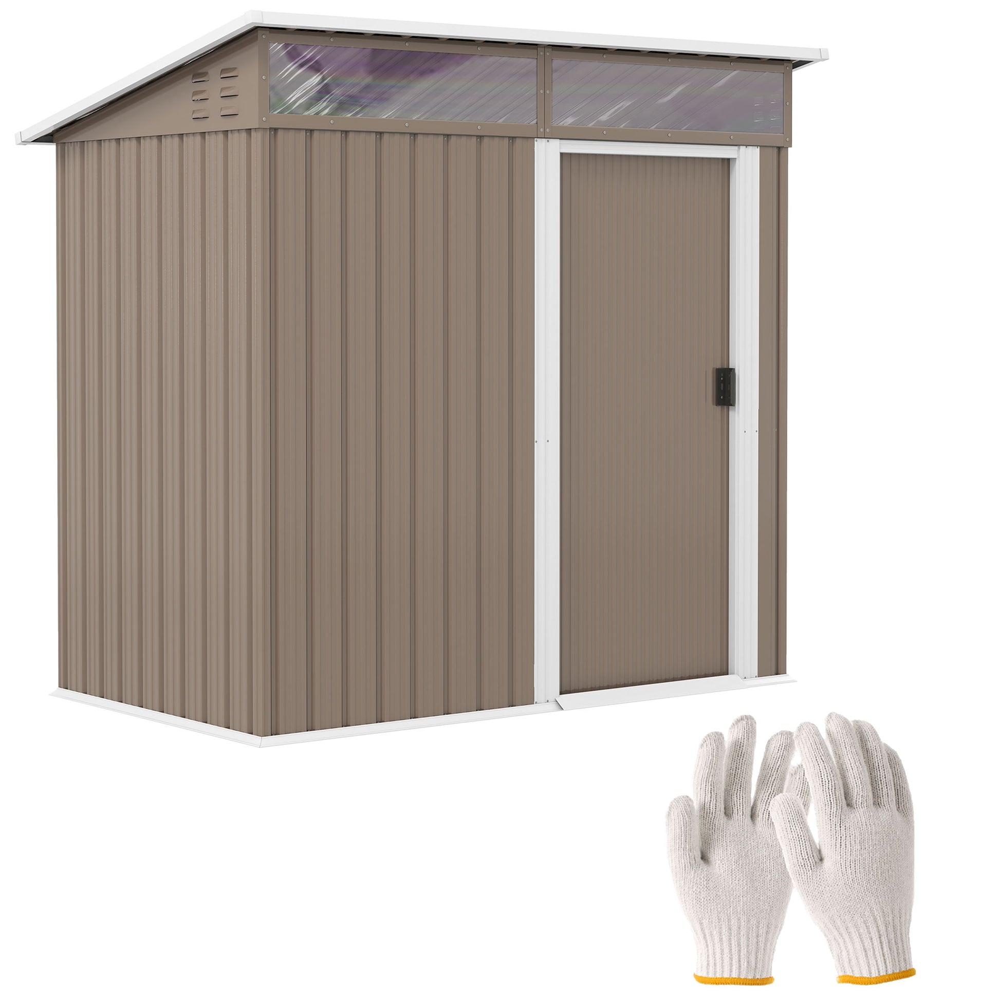 Outsunny Caseta de Jardín Exterior 1,9m² 195x122x182 cm Cobertizo de Jardín Exterior con Base Refuerzo (Suelo NO Incluido) Puerta Corredera Ventanas Cobertizo para Terraza Patio Marrón