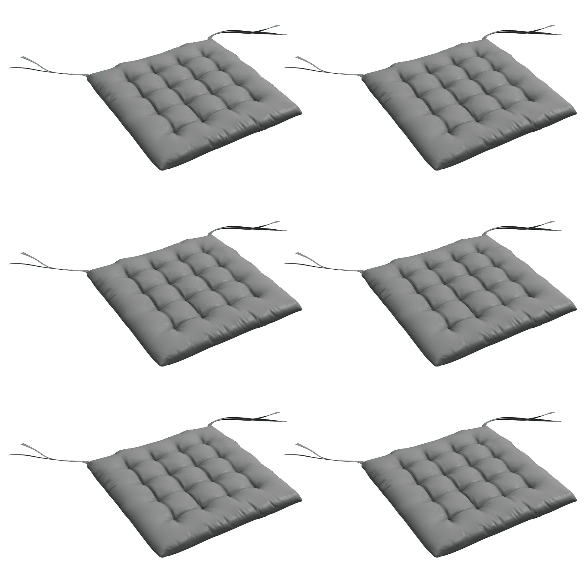 Outsunny Juego de 6 Cojines para Sillas de Comedor, 40x40 cm, 6 Piezas, Cojines para Sillas de Jardín Acolchados con Cintas y Fundas Extraíbles, Gris Oscuro