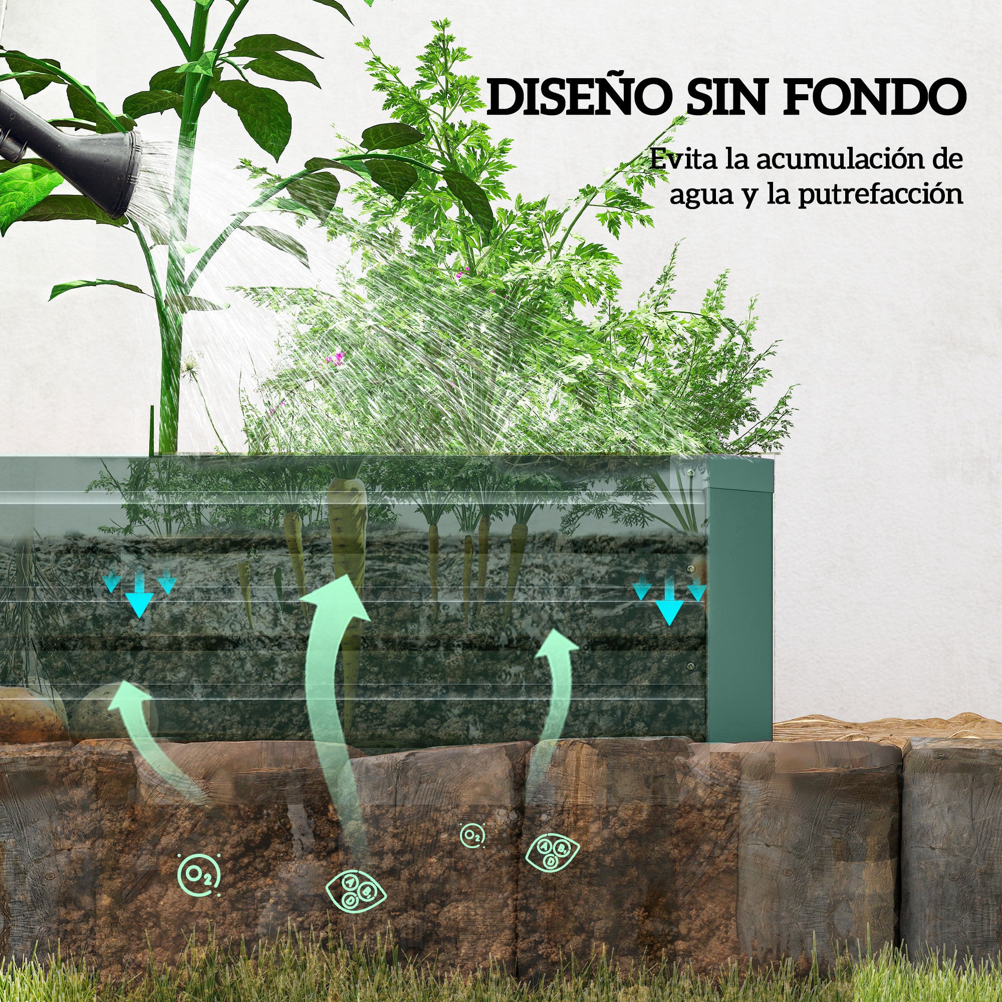 Outsunny Jardinera Exterior Grande Rectangular de Acero Galvanizado, Huerto Urbano para Cultivar Plantas Hierba, Macetero Grande Exterior con Base Abierta Resistente a la Intemperie 240x60x30 cm Verde
