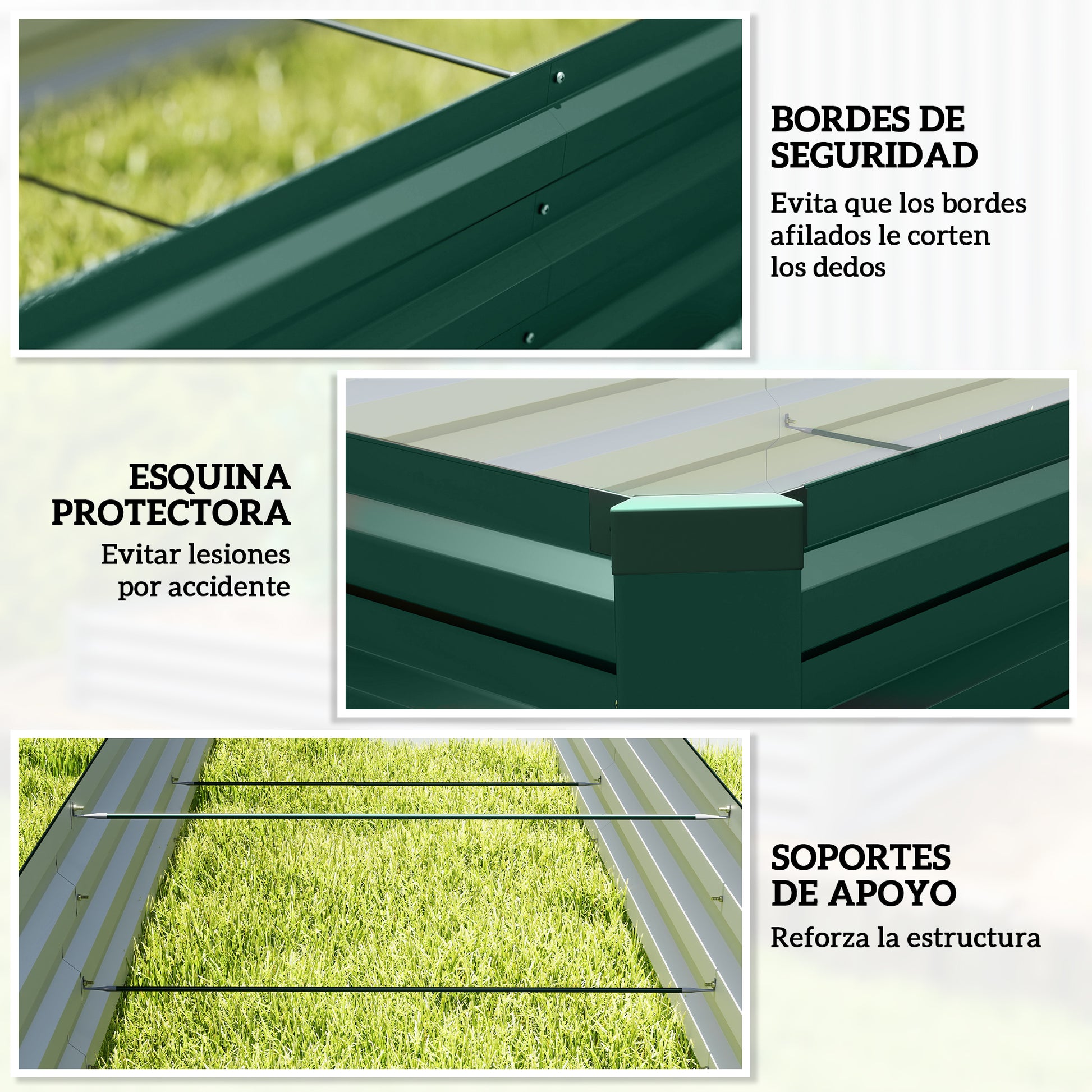 Outsunny Jardinera Exterior Grande Rectangular de Acero Galvanizado, Huerto Urbano para Cultivar Plantas Hierba, Macetero Grande Exterior con Base Abierta Resistente a la Intemperie 240x60x30 cm Verde