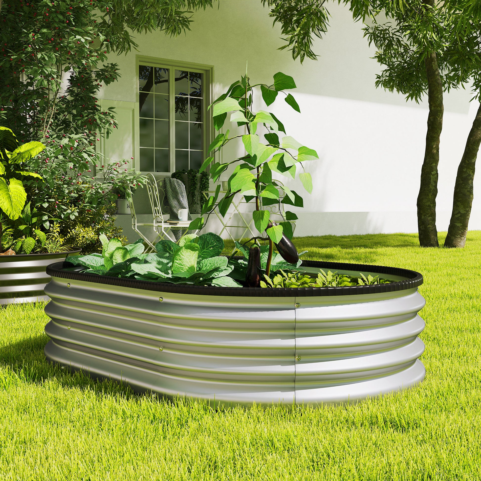 Outsunny Juego de 2 Jardineras Exterior Grandes de Acero Galvanizado, Huertos Urbanos, Maceteros Exterior Modular con Base Abierta para Plantas, Resistente a la Intemperie, 135x90x30 cm, Plateado