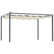 Outsunny Pérgola de Aluminio con Luces LED 4x3 m Cenador de Jardín Gazebo con Solares Techo Retráctil Impermeable Anti-UV Pabellón para Patio Terraza Crema y Gris