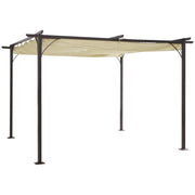 Outsunny Pérgola de Jardín 3,5x3,5m Gazebo Cenador para Exterior con Techo Retráctil Tela Poliéster Impermeable y Anti-UV para Patio Terraza Beige