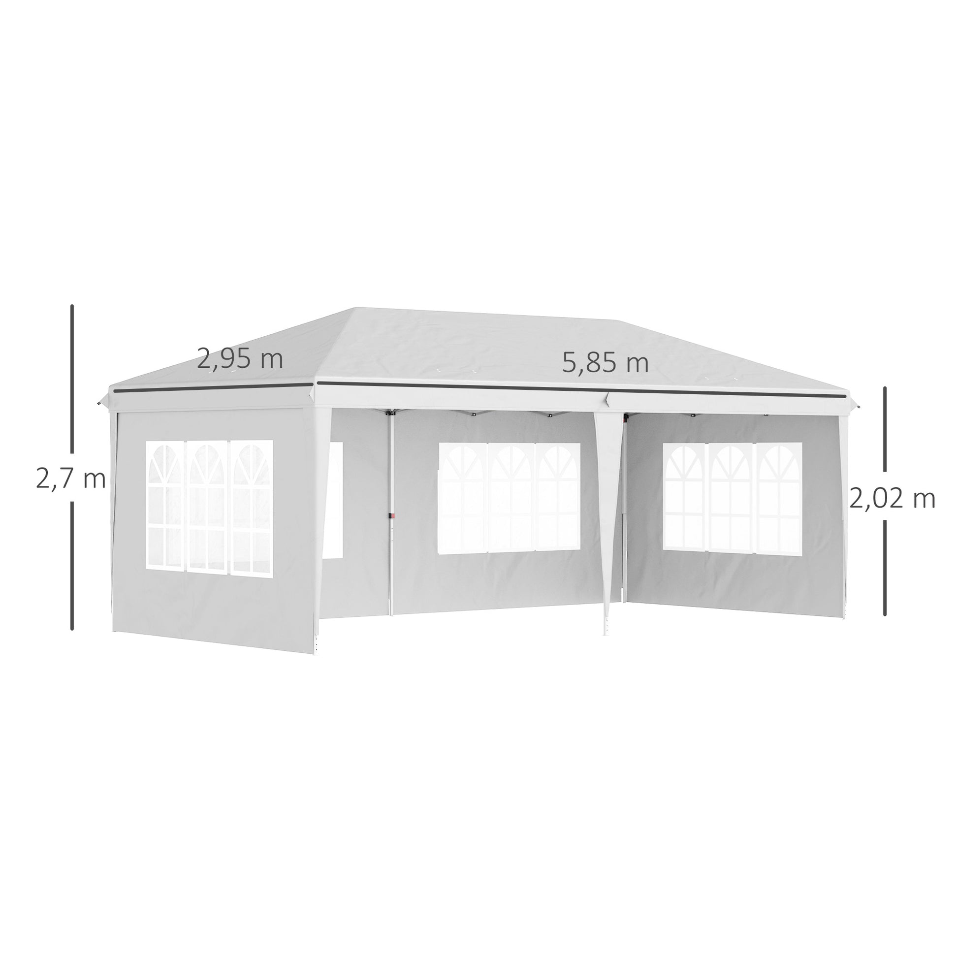 Outsunny Carpa Plegable 6x3 m con 4 Laterales Desmontables Cenador de Jardín con 4 Ventanas Visibles y Bolsa de Transporte Impermeable Gazebo para Exterior Patio Terraza Blanco