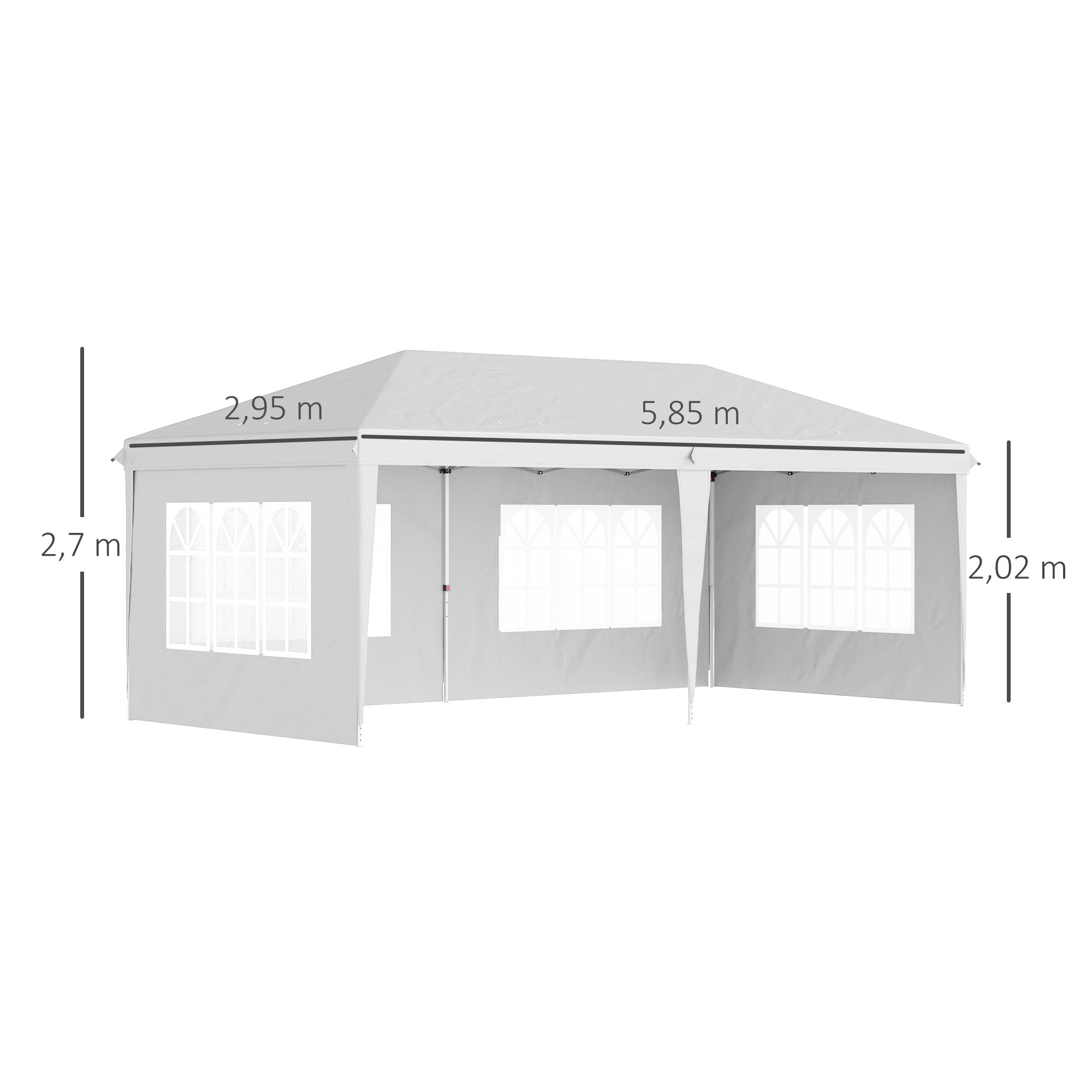 Outsunny Carpa Plegable 6x3 m con 4 Laterales Desmontables Cenador de Jardín con 4 Ventanas Visibles y Bolsa de Transporte Impermeable Gazebo para Exterior Patio Terraza Blanco