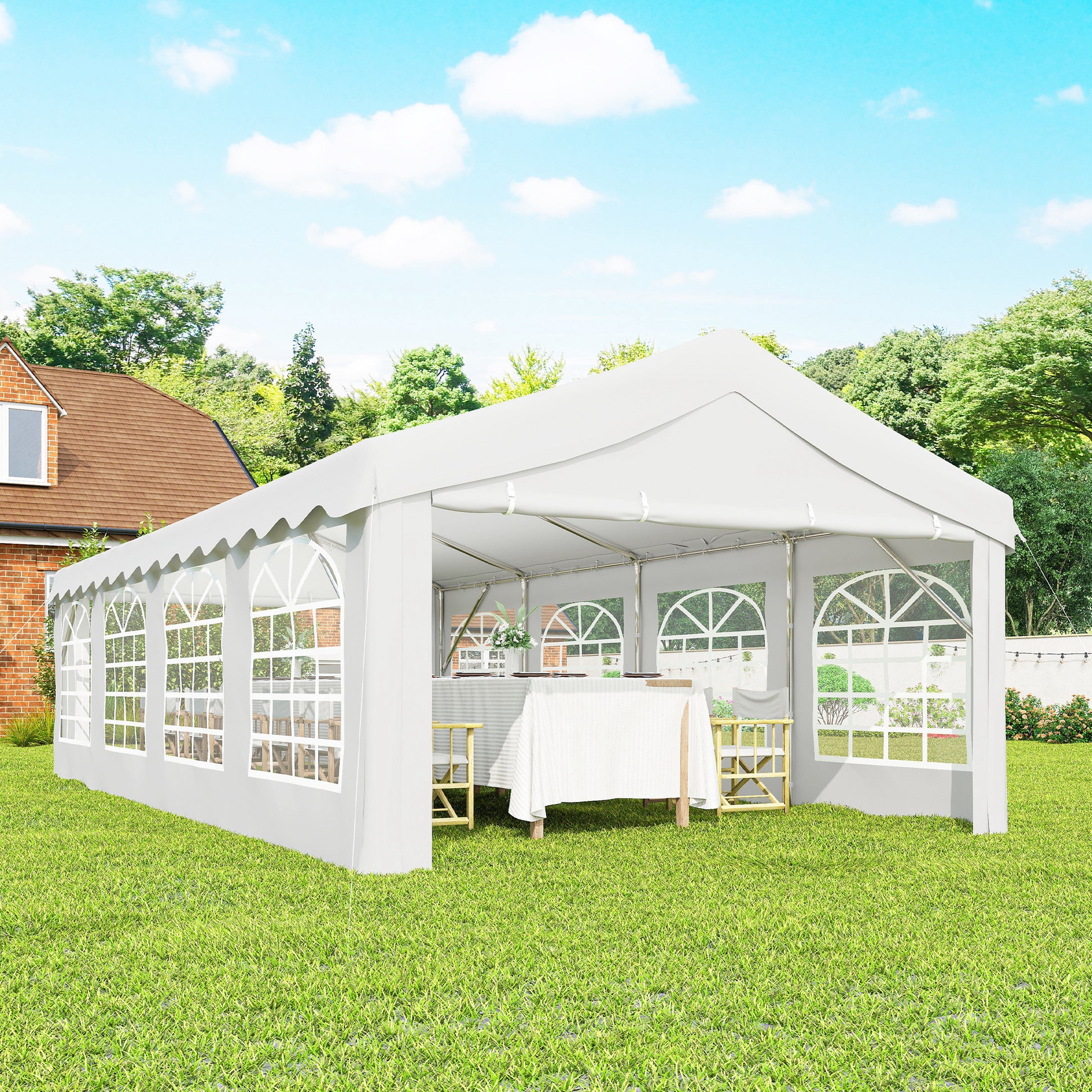 Outsunny Carpa para Fiesta 4x8 m, Carpa de Jardín con Estructura de Acero Galvanizado, Paredes Laterales Extraíbles, Puerta con Cremallera y Ventanas, UPF50+, Cenador Gazabo para Boda, Eventos, Blanco
