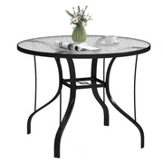 Outsunny Mesa de Jardín Exterior con Orificio para Sombrilla Mesa de Comedor Exterior con Encimera de Vidrio y Estructura Metálica para Patio Terraza Ø96,5x71 cm Negro