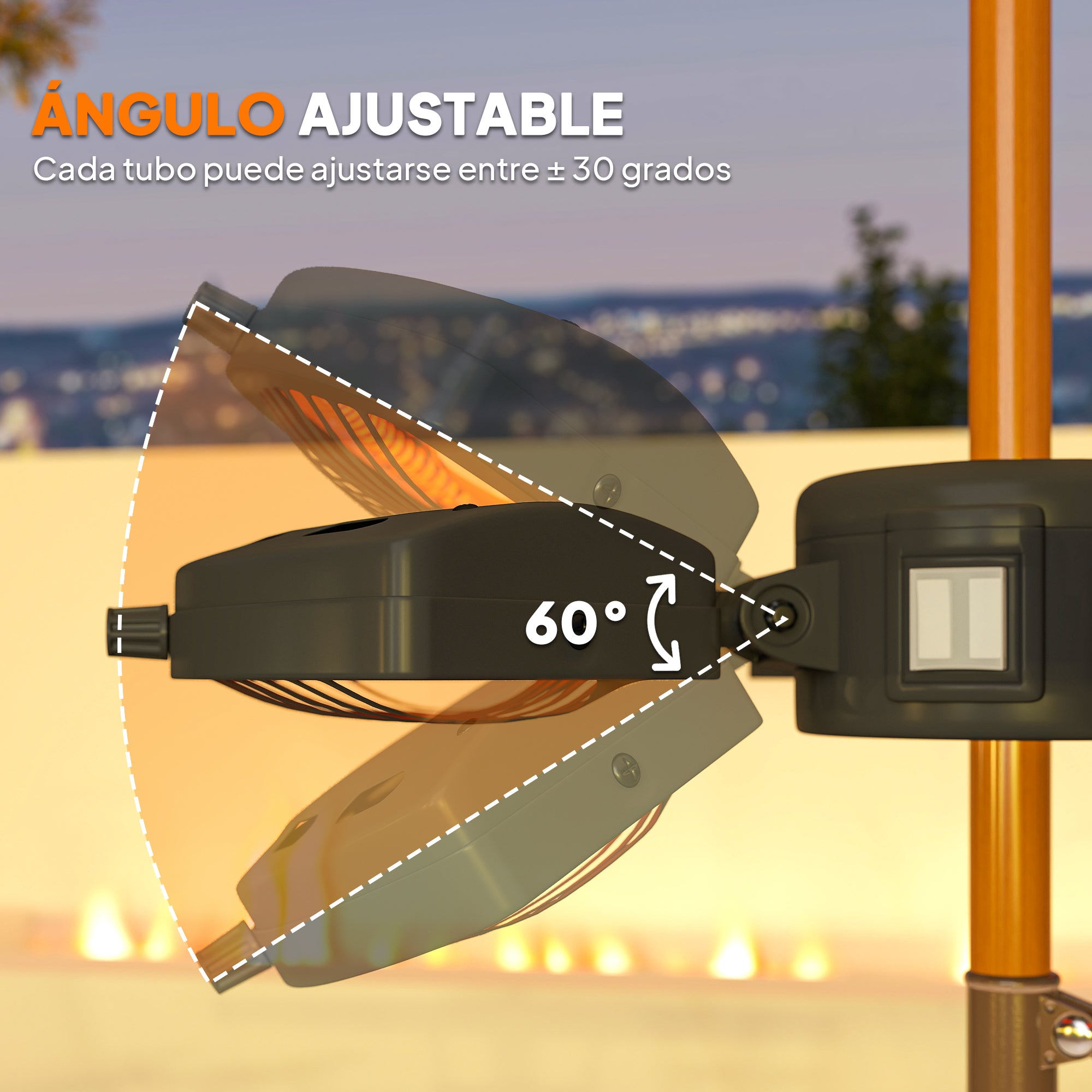 Outsunny Calefactor por Infrarrojos para Parasol, 800/1600/2400W, Estufa Exterior Eléctrica de Aluminio con 3 Niveles de Calentamiento, Protección Antivuelco, IP44, para Terraza, Patio y Jardín, Negro