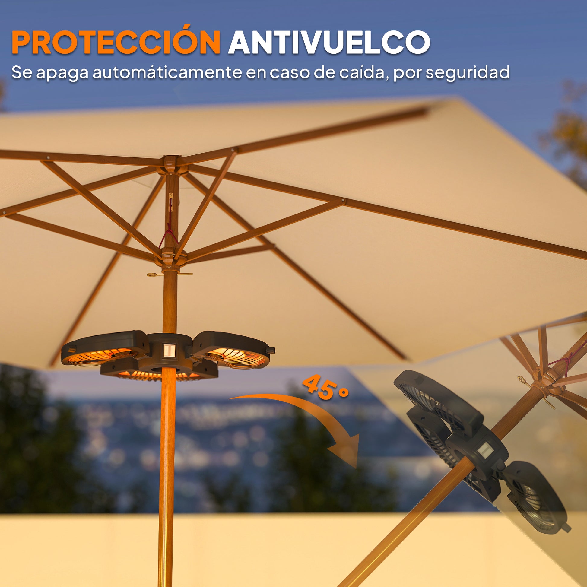 Outsunny Calefactor por Infrarrojos para Parasol, 800/1600/2400W, Estufa Exterior Eléctrica de Aluminio con 3 Niveles de Calentamiento, Protección Antivuelco, IP44, para Terraza, Patio y Jardín, Negro