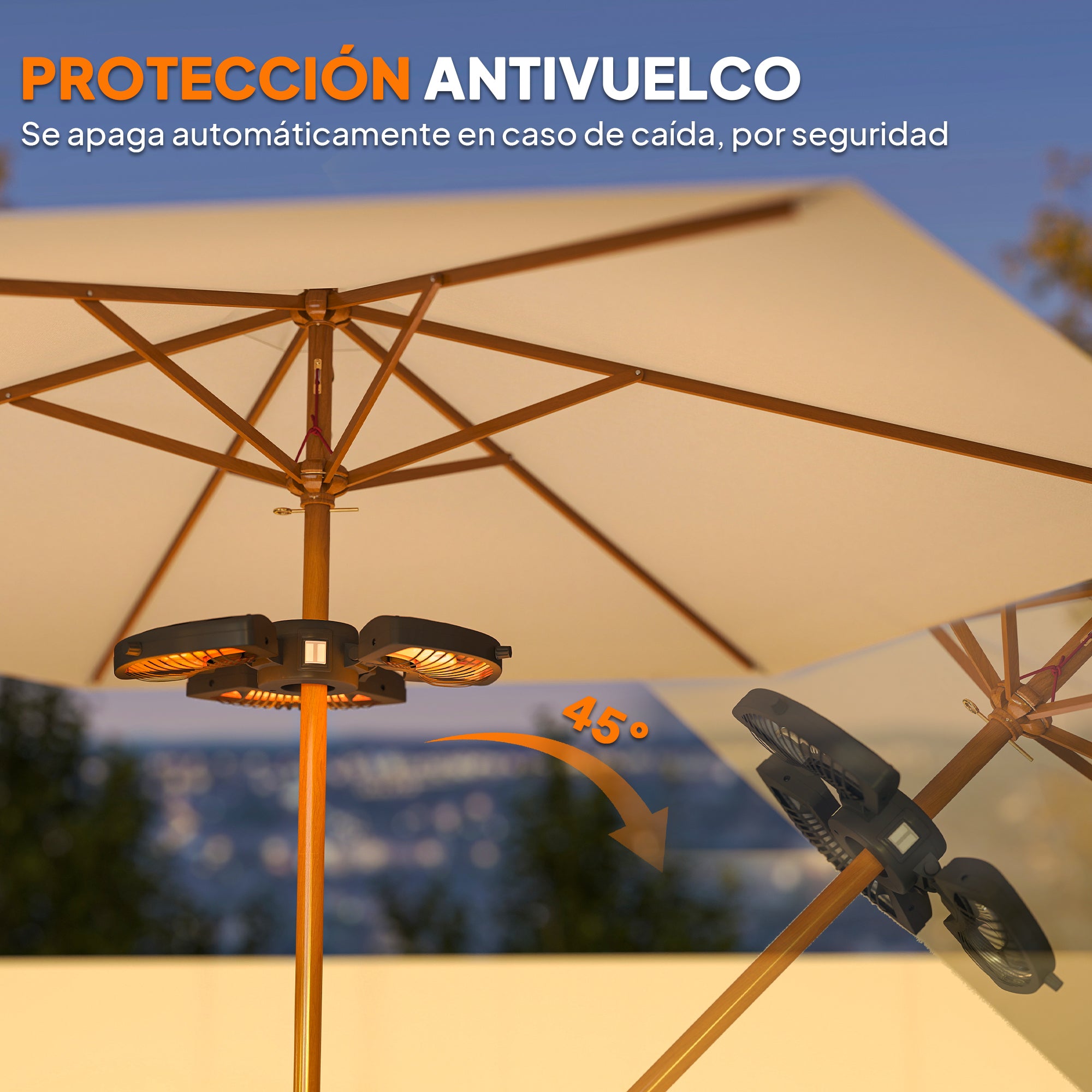 Outsunny Calefactor por Infrarrojos para Parasol, 800/1600/2400W, Estufa Exterior Eléctrica de Aluminio con 3 Niveles de Calentamiento, Protección Antivuelco, IP44, para Terraza, Patio y Jardín, Negro