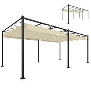 Outsunny Pérgola de Jardín 6x3 m con Techo Retráctil, Cenador de Jardín con Protección UPF50+, Drenaje, Estructura Metálica, Pabellón para Patio, Terraza, Exterior, Blanco Crema