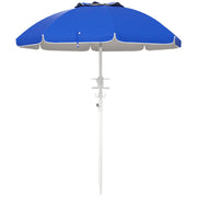 Outsunny Sombrilla de Playa Ø175x205 cm Parasol para Terraza con 2 Portavasos Ganchos Apertura Manual Anti-UV Altura y Ángulo Ajustable para Jardín Piscina Azul
