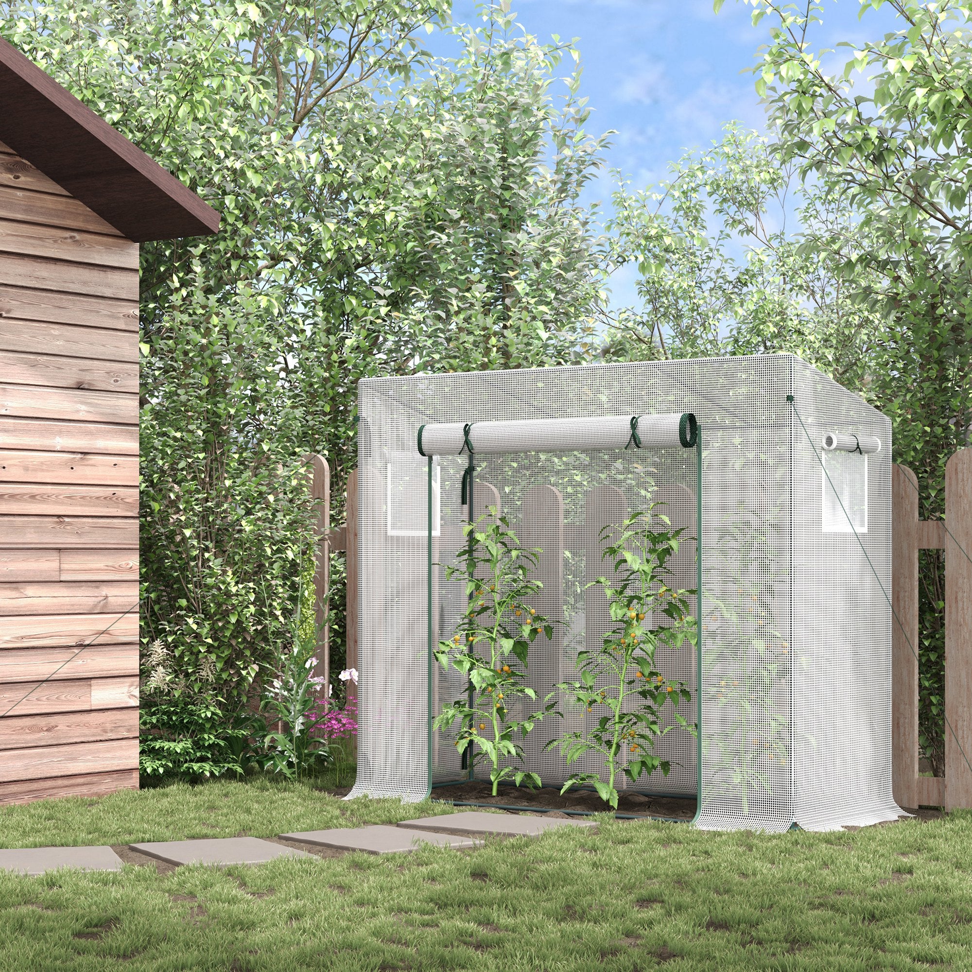 Outsunny Invernadero Pequeño Invernadero de Exterior con Ventanas y Marco de Acero Invernadero para Cultivar Tomates Plantas Flores 200x76x168 cm Blanco