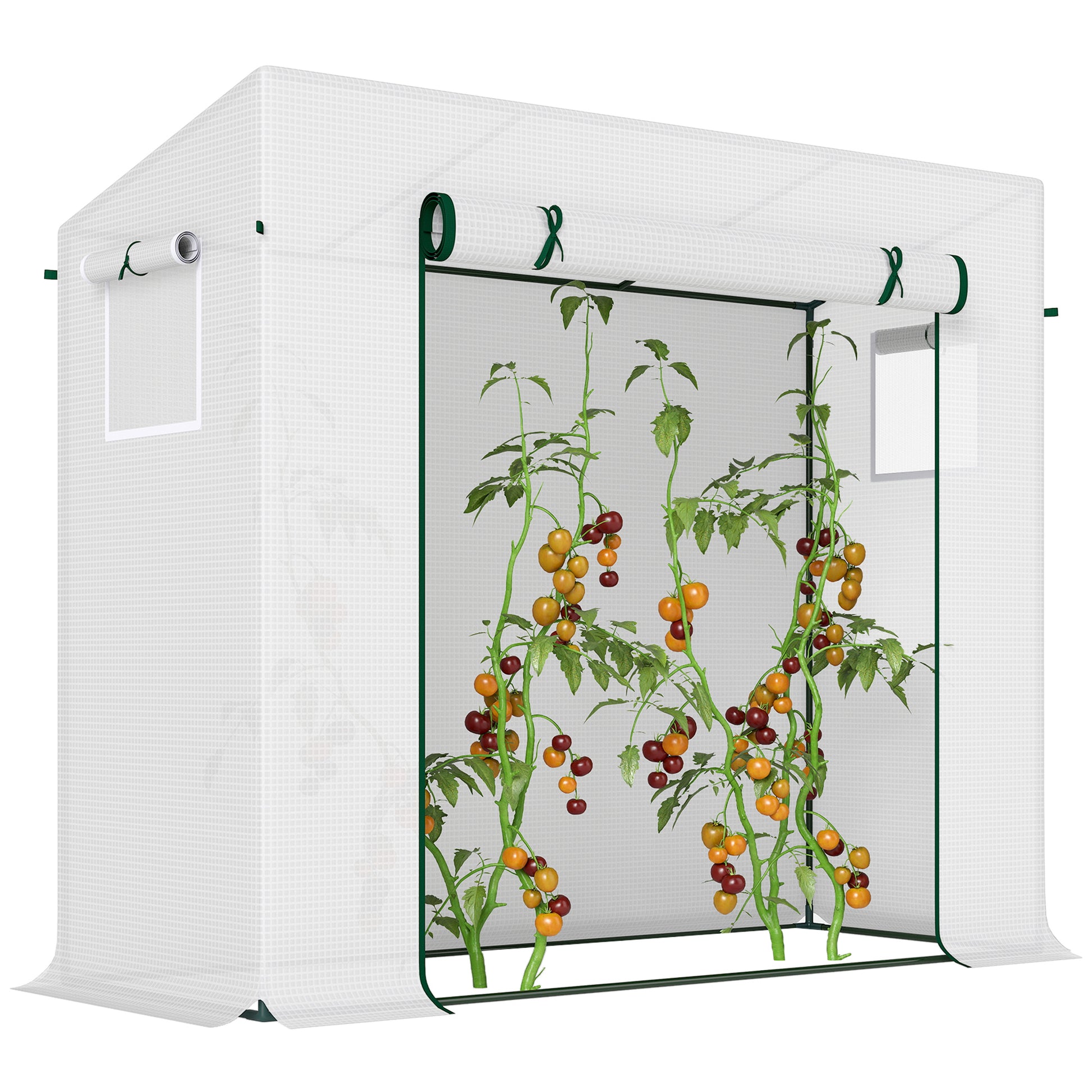 Outsunny Invernadero Pequeño Invernadero de Exterior con Ventanas y Marco de Acero Invernadero para Cultivar Tomates Plantas Flores 200x76x168 cm Blanco
