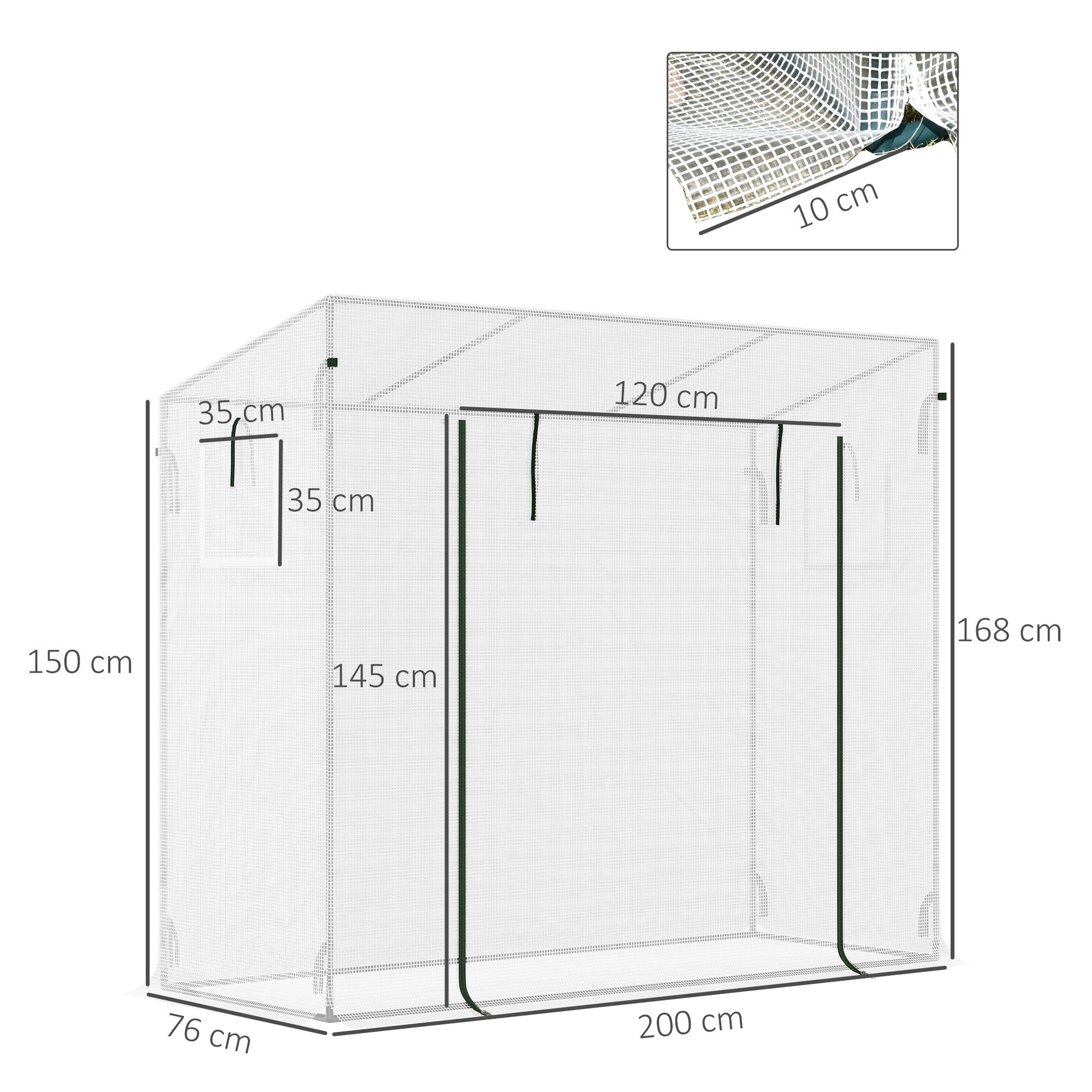 Outsunny Invernadero Pequeño Invernadero de Exterior con Ventanas y Marco de Acero Invernadero para Cultivar Tomates Plantas Flores 200x76x168 cm Blanco
