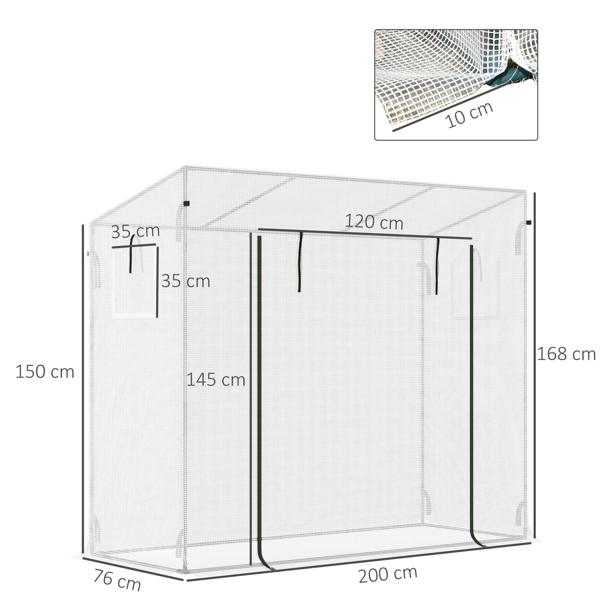 Outsunny Invernadero Pequeño Invernadero de Exterior con Ventanas y Marco de Acero Invernadero para Cultivar Tomates Plantas Flores 200x76x168 cm Blanco