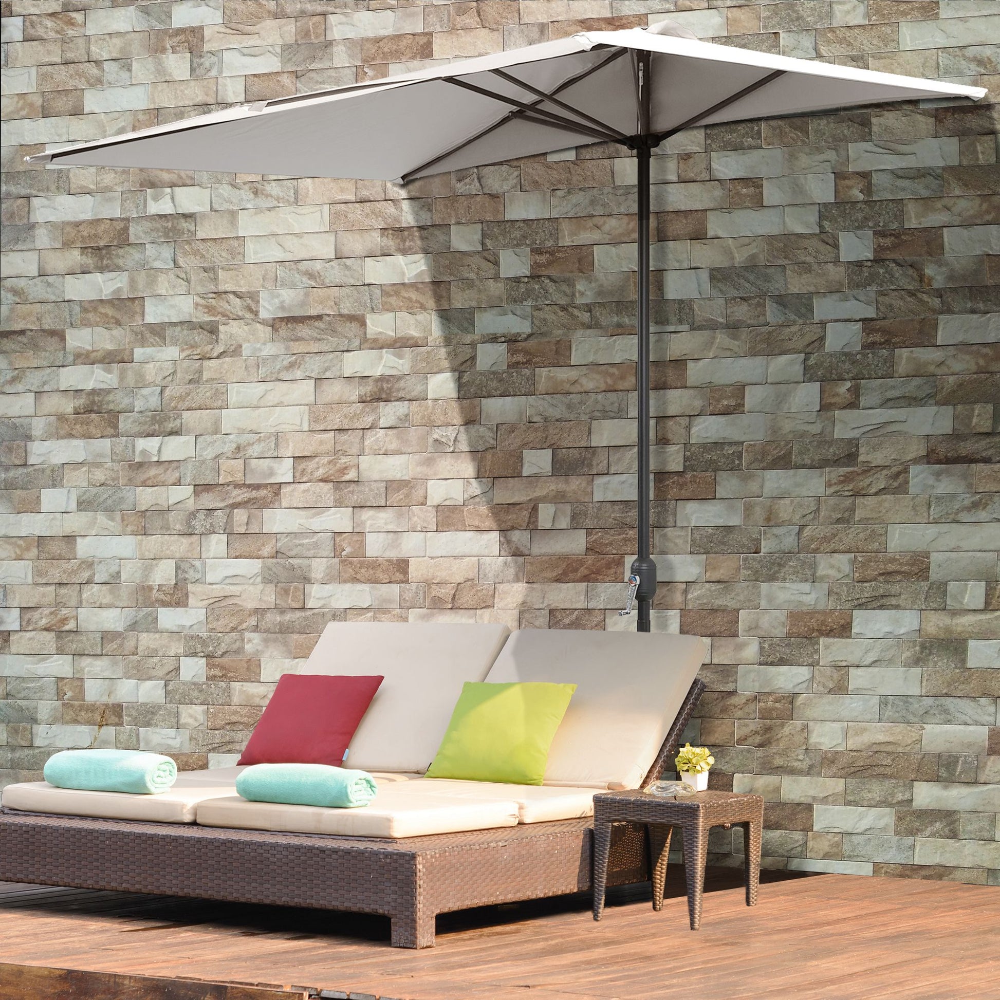 Outsunny Sombrilla Rectangular 230x130x245 cm Parasol para Pared Media Sombrilla con Manivela Protección UV 30+ Impermeable Sombrilla para Balcón Terraza Jardín Crema