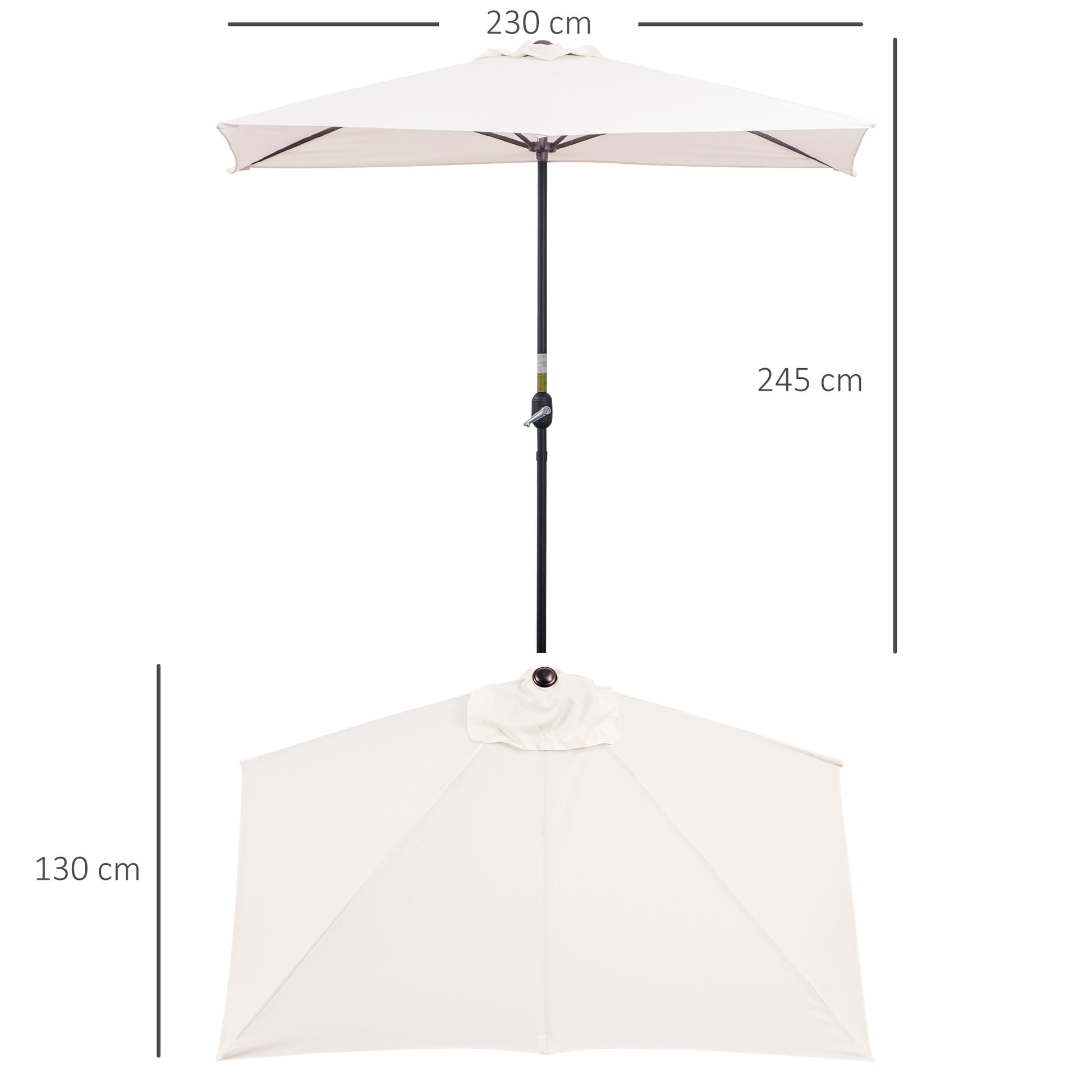 Outsunny Sombrilla Rectangular 230x130x245 cm Parasol para Pared Media Sombrilla con Manivela Protección UV 30+ Impermeable Sombrilla para Balcón Terraza Jardín Crema