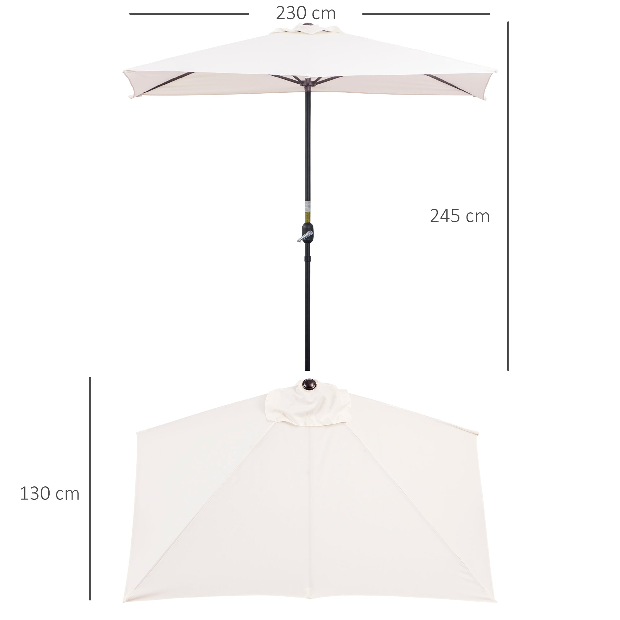 Outsunny Sombrilla Rectangular 230x130x245 cm Parasol para Pared Media Sombrilla con Manivela Protección UV 30+ Impermeable Sombrilla para Balcón Terraza Jardín Crema