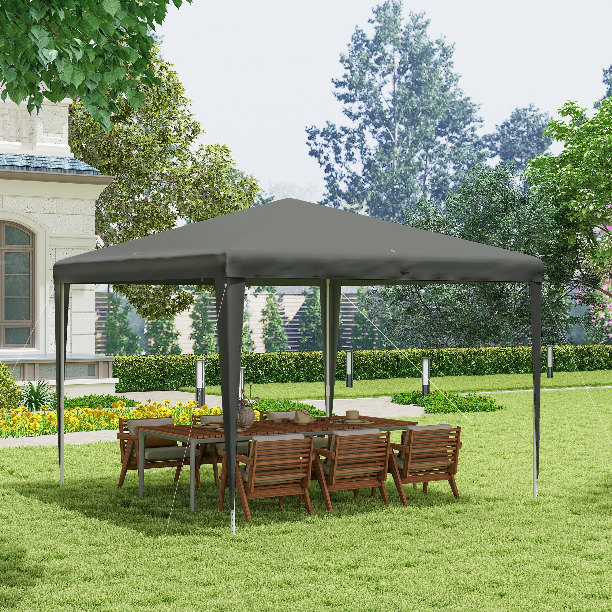 Outsunny Carpa Desmontable 3x3 m Cenador Pabellón de Jardín con 4 Orificios de Drenaje y Marco de Acero Anti-UV Gazebo para Terraza Patio Exterior Camping Gris
