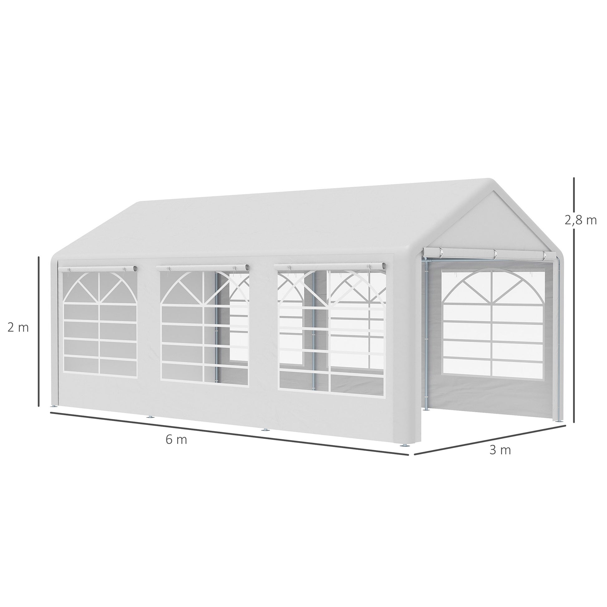 Outsunny Carpa para Fiestas 6x3 m Cenador Pabellón de Jardín con 4 Paneles Laterales 2 Puertas Enrollables y 6 Ventanas Protección UV para Exterior Eventos Bodas Blanco