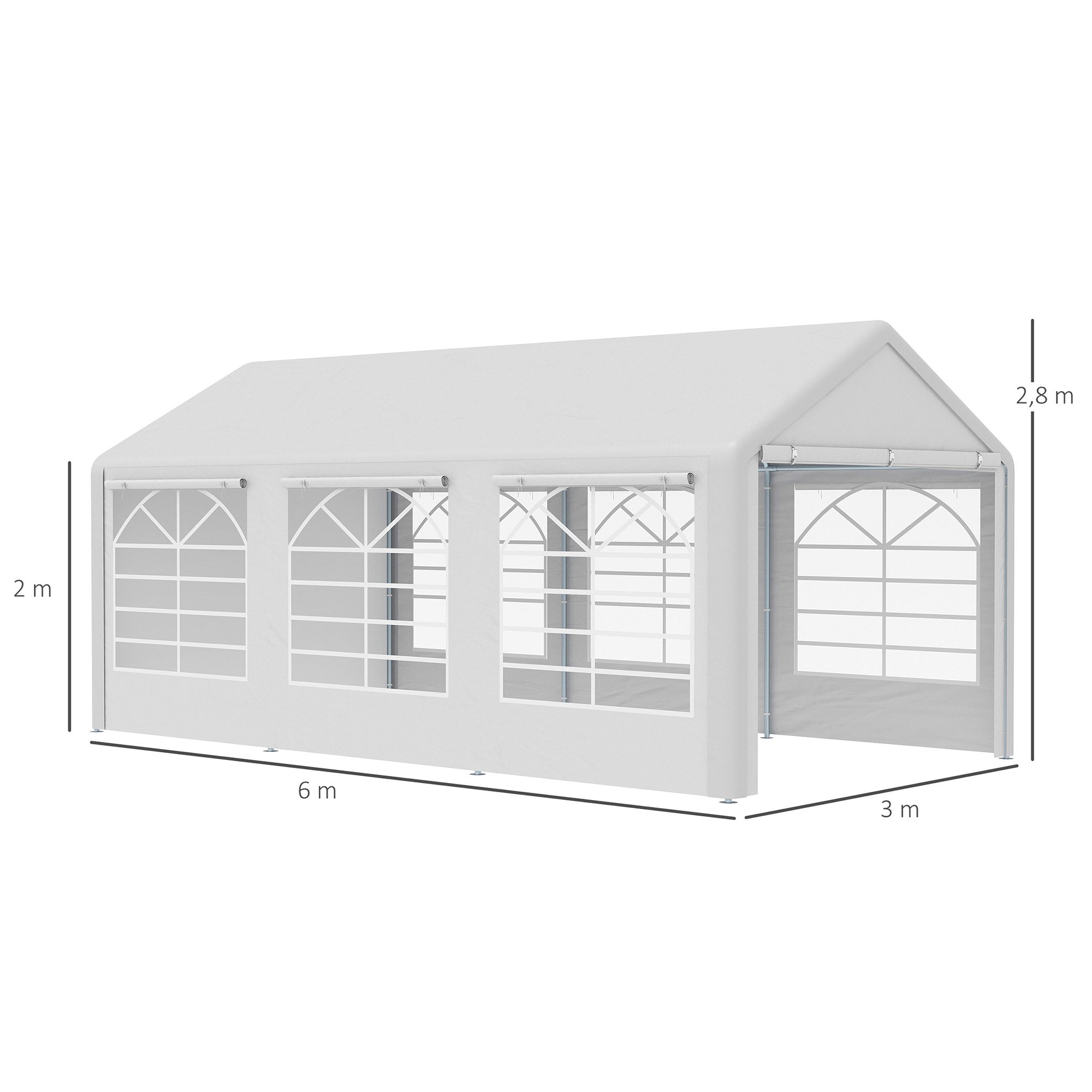 Outsunny Carpa para Fiestas 6x3 m Cenador Pabellón de Jardín con 4 Paneles Laterales 2 Puertas Enrollables y 6 Ventanas Protección UV para Exterior Eventos Bodas Blanco