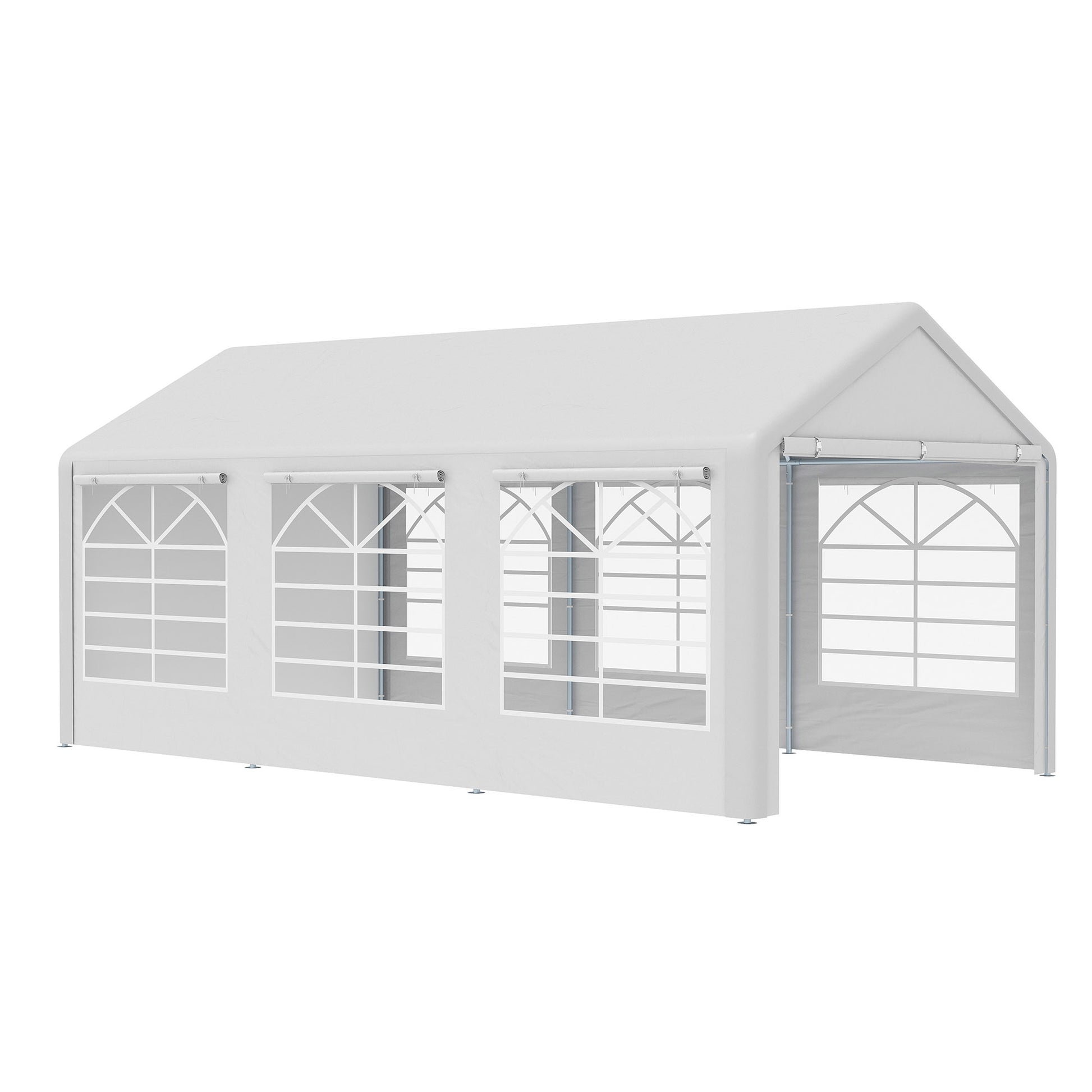 Outsunny Carpa para Fiestas 6x3 m Cenador Pabellón de Jardín con 4 Paneles Laterales 2 Puertas Enrollables y 6 Ventanas Protección UV para Exterior Eventos Bodas Blanco