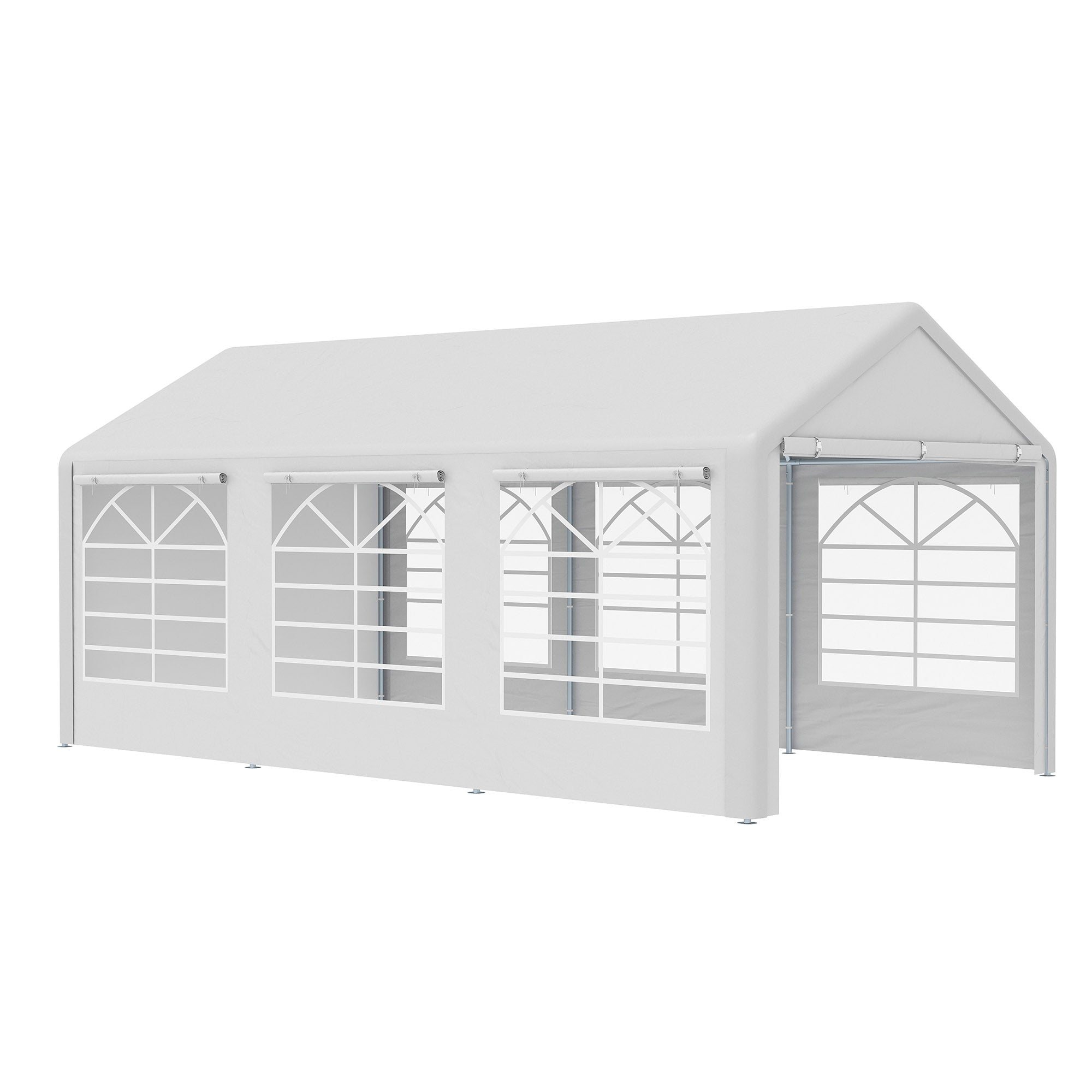 Outsunny Carpa para Fiestas 6x3 m Cenador Pabellón de Jardín con 4 Paneles Laterales 2 Puertas Enrollables y 6 Ventanas Protección UV para Exterior Eventos Bodas Blanco