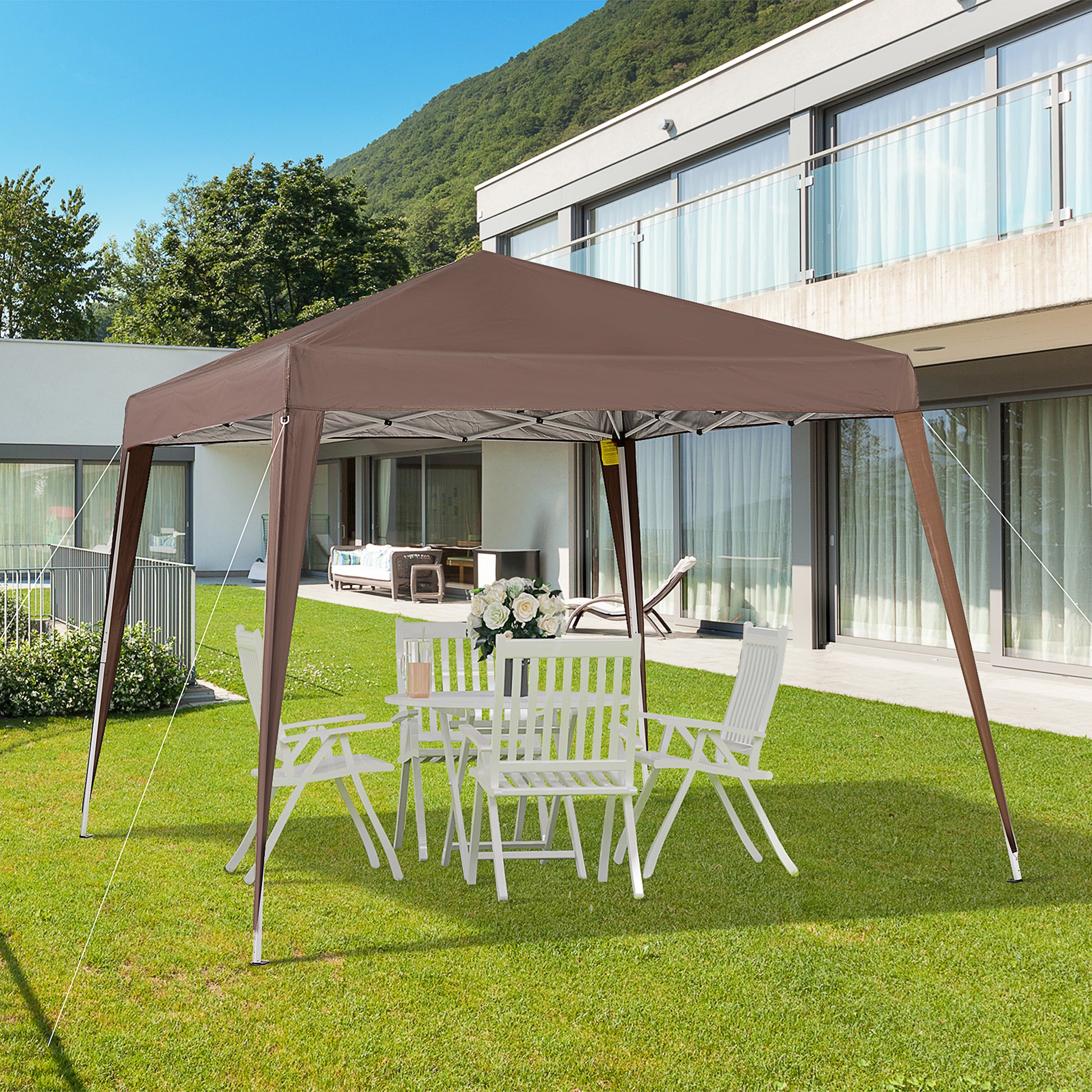 Outsunny Carpa Plegable 3x3 m, Pop-up, Cenador Pabellón de Jardín, Altura Ajustable con Bolsa de Transporte, Anti-UV, Impermeable, Gazebo para Camping, Fiestas, Exterior, Café