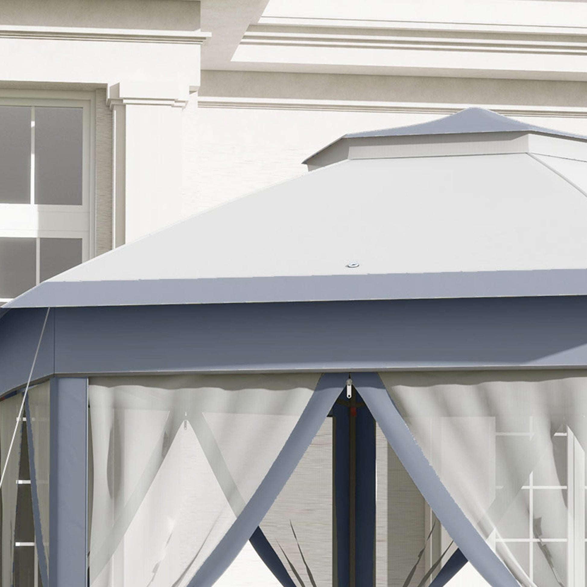 Outsunny Carpa Plegable 4x3,4 m, Cenador de Jardín Hexagonal con Doble Techo, 6 Mosquiteras Extraíbles y Bolsa de Transporte, Impermeable, Anti-UV para Exterior, Fiestas, Gris