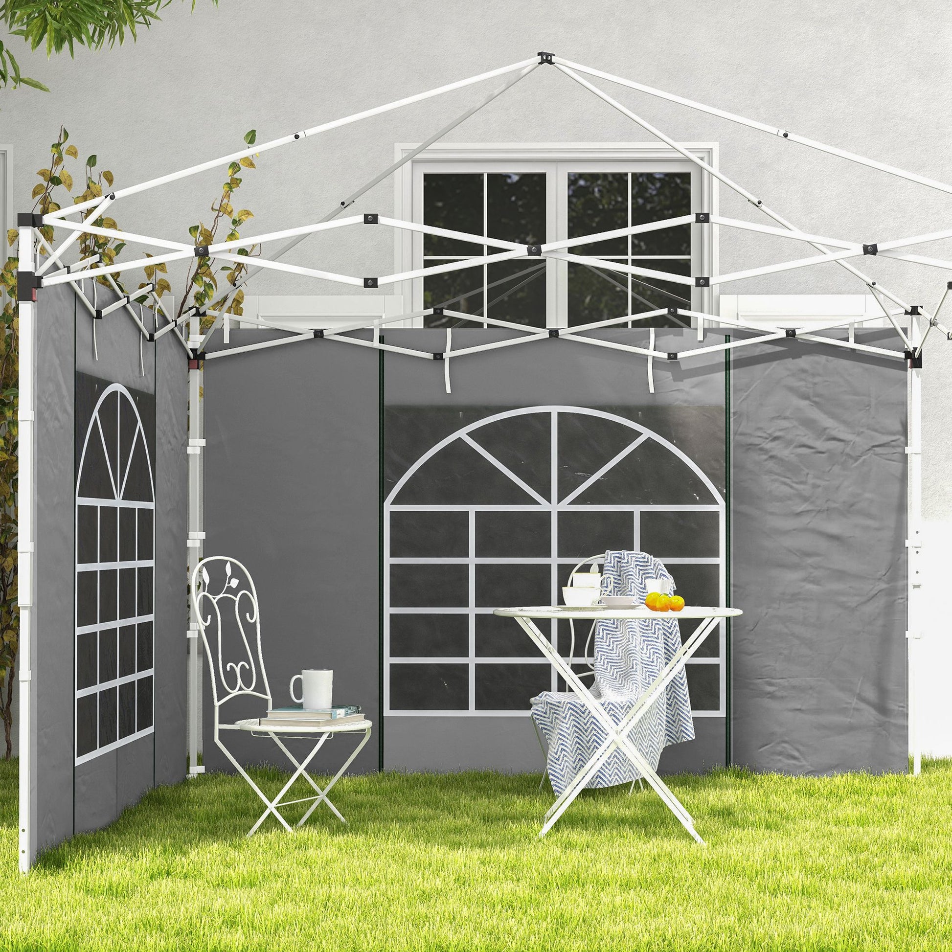 Outsunny 2 Paredes Laterales para Carpas de 3 x 3 / 3 x 6 m, 300x200 cm, Paredes Laterales de Repuesto para Cenador de Tela Oxford con Ventana Enrollable y Puerta con Cremallera, para Fiestas, Gris