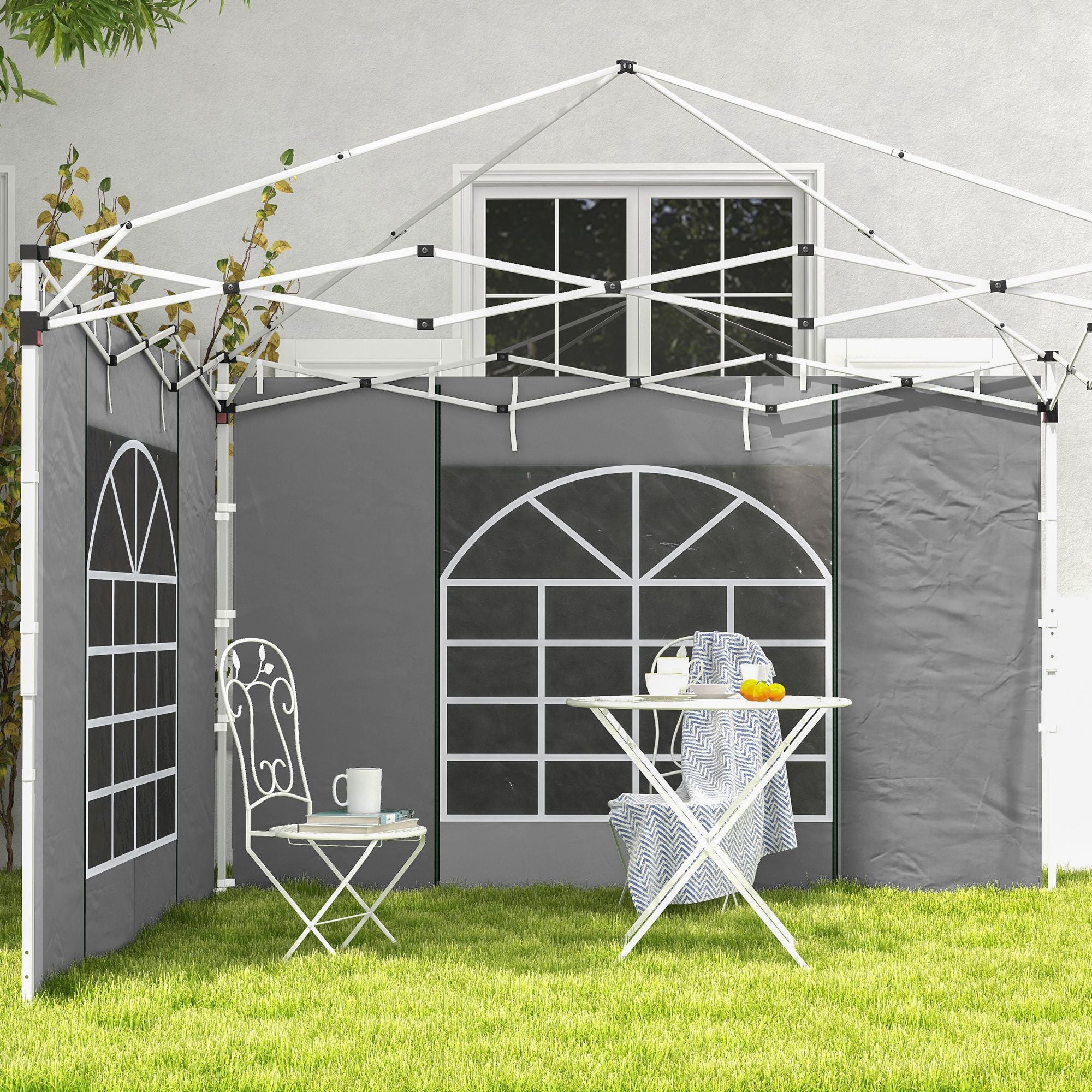 Outsunny 2 Paredes Laterales para Carpas de 3 x 3 / 3 x 6 m, 300x200 cm, Paredes Laterales de Repuesto para Cenador de Tela Oxford con Ventana Enrollable y Puerta con Cremallera, para Fiestas, Gris