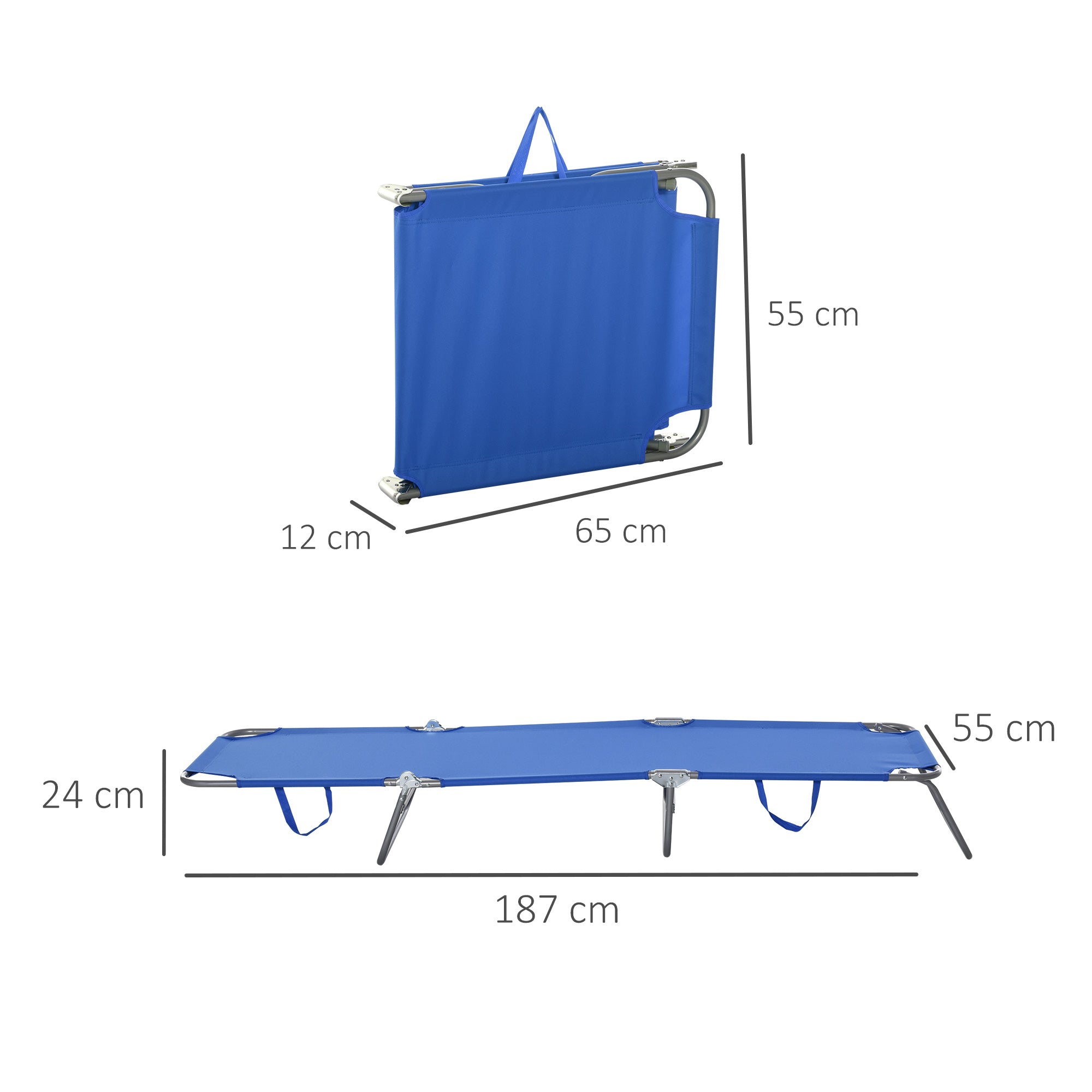 Outsunny Tumbona Plegable Tumbona Jardín Exterior con Respaldo Ajustable en 5 Posiciones y Estructura Metálica Carga 120 kg para Terraza Piscina Playa 187x55x24 cm Azul