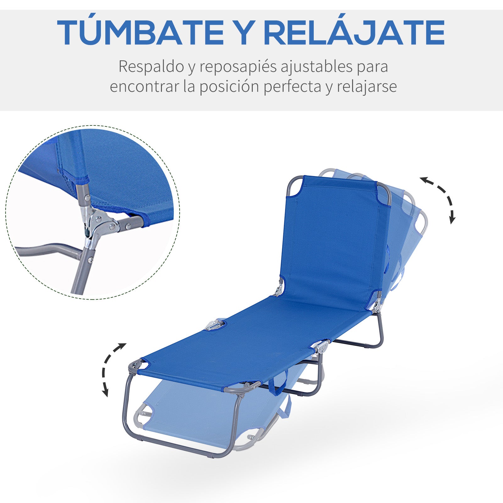 Outsunny Tumbona Plegable Tumbona Jardín Exterior con Respaldo Ajustable en 5 Posiciones y Estructura Metálica Carga 120 kg para Terraza Piscina Playa 187x55x24 cm Azul