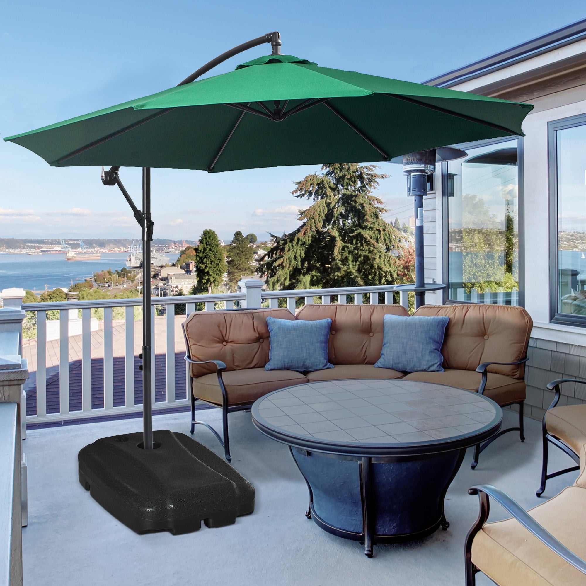 Outsunny Conjunto de Sombrilla Incluye 1 Sombrilla de Jardín Ø300x250 cm y 1 Base de Sombrilla Rellenable de Agua 80 kg Arena 90 kg o Mixto 100 kg Verde Oscuro y Negro