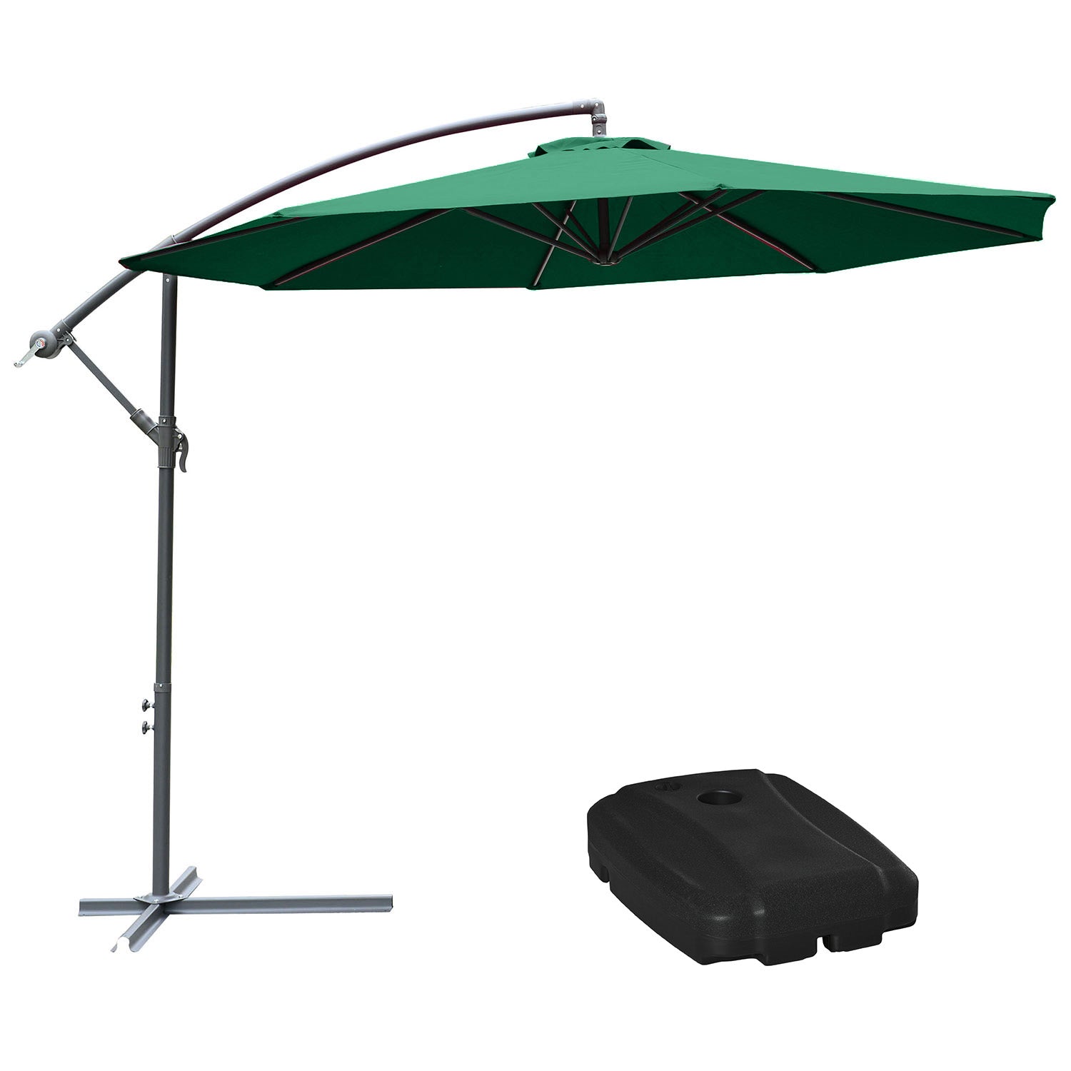 Outsunny Conjunto de Sombrilla Incluye 1 Sombrilla de Jardín Ø300x250 cm y 1 Base de Sombrilla Rellenable de Agua 80 kg Arena 90 kg o Mixto 100 kg Verde Oscuro y Negro