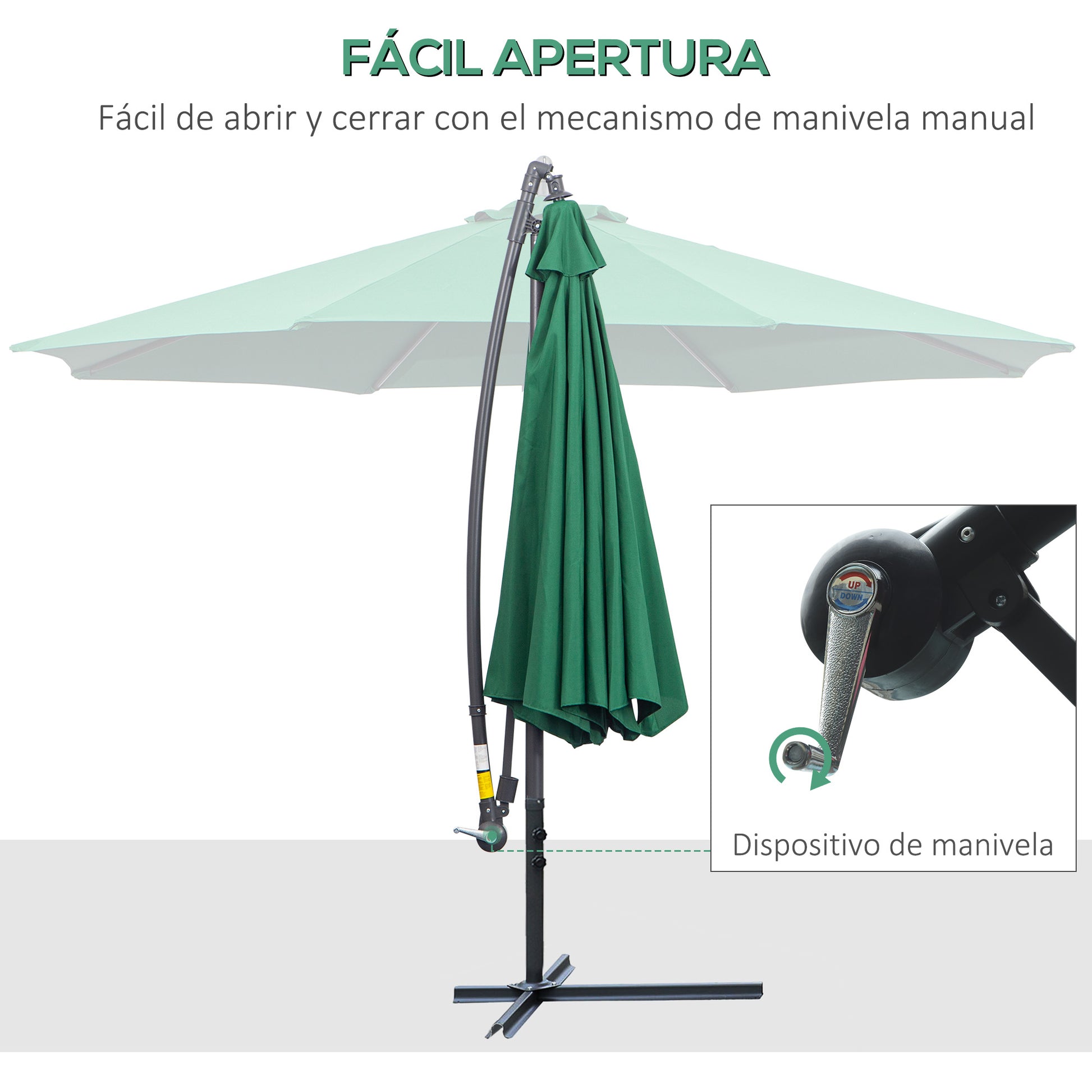 Outsunny Conjunto de Sombrilla Incluye 1 Sombrilla de Jardín Ø300x250 cm y 1 Base de Sombrilla Rellenable de Agua 80 kg Arena 90 kg o Mixto 100 kg Verde Oscuro y Negro