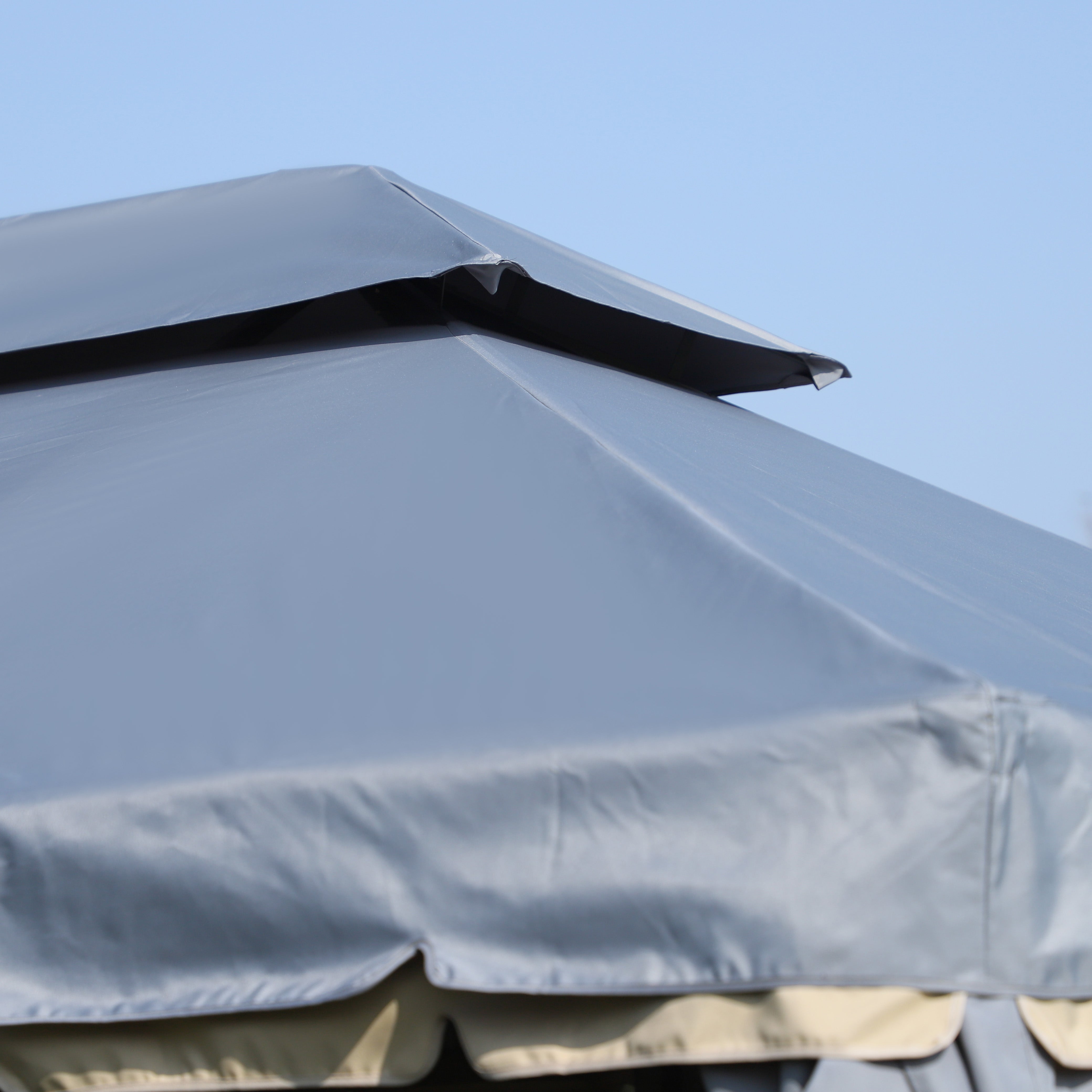 Outsunny Cenador de Jardín 4x3 m, Pabellón de Jardín Gazebo con Doble Techo, 4 Cortinas y Mosquitera, Marco de Aluminio, Orificios de Drenaje, UPF50+, Carpa para Exterior, Terraza, Patio, Gris