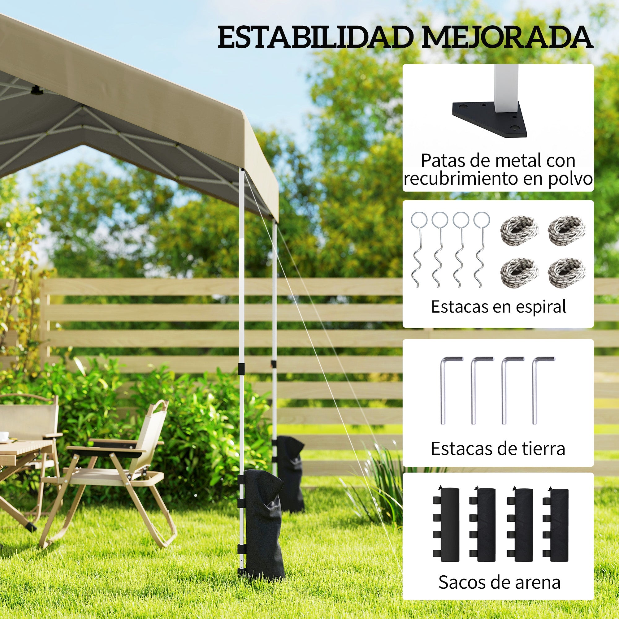 Outsunny Carpa Plegable 2,4x2,4 m, Pop-up, Cenador de Jardín con UPF50+, Bloqueo Central, Altura Ajustable, Bolsa de Transporte, Sacos Arena, Gazebo para Exterior, Beige