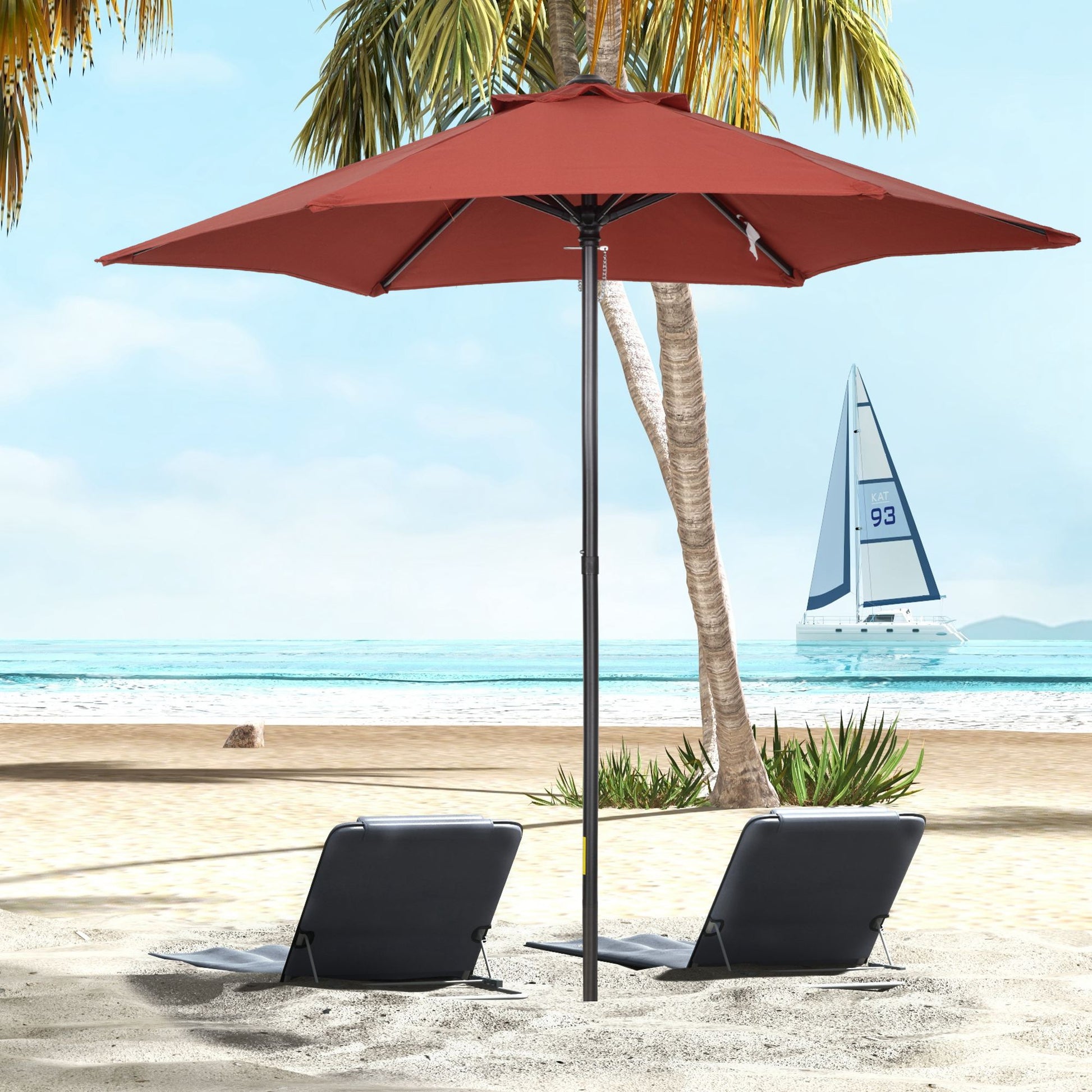 Outsunny Sombrilla de Terraza Exterior Ø2x2 m Parasol de Terraza Exterior con Techo de Ventilación y Poste Desmontable de Aluminio Sombrilla para Jardín Patio Rojo Vino