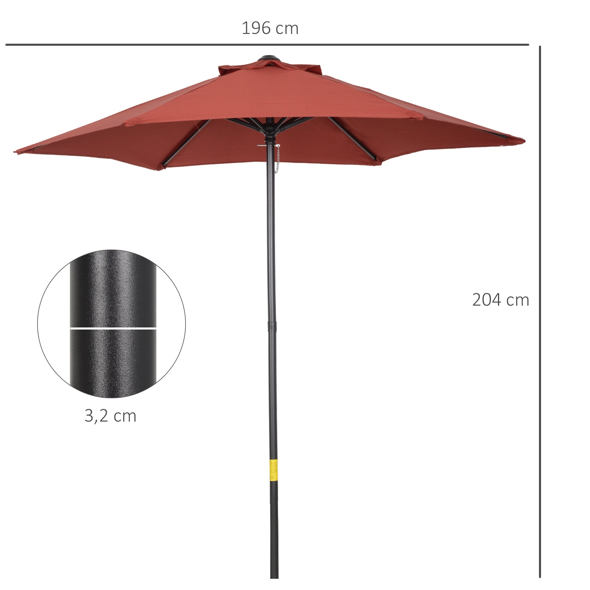 Outsunny Sombrilla de Terraza Exterior Ø2x2 m Parasol de Terraza Exterior con Techo de Ventilación y Poste Desmontable de Aluminio Sombrilla para Jardín Patio Rojo Vino