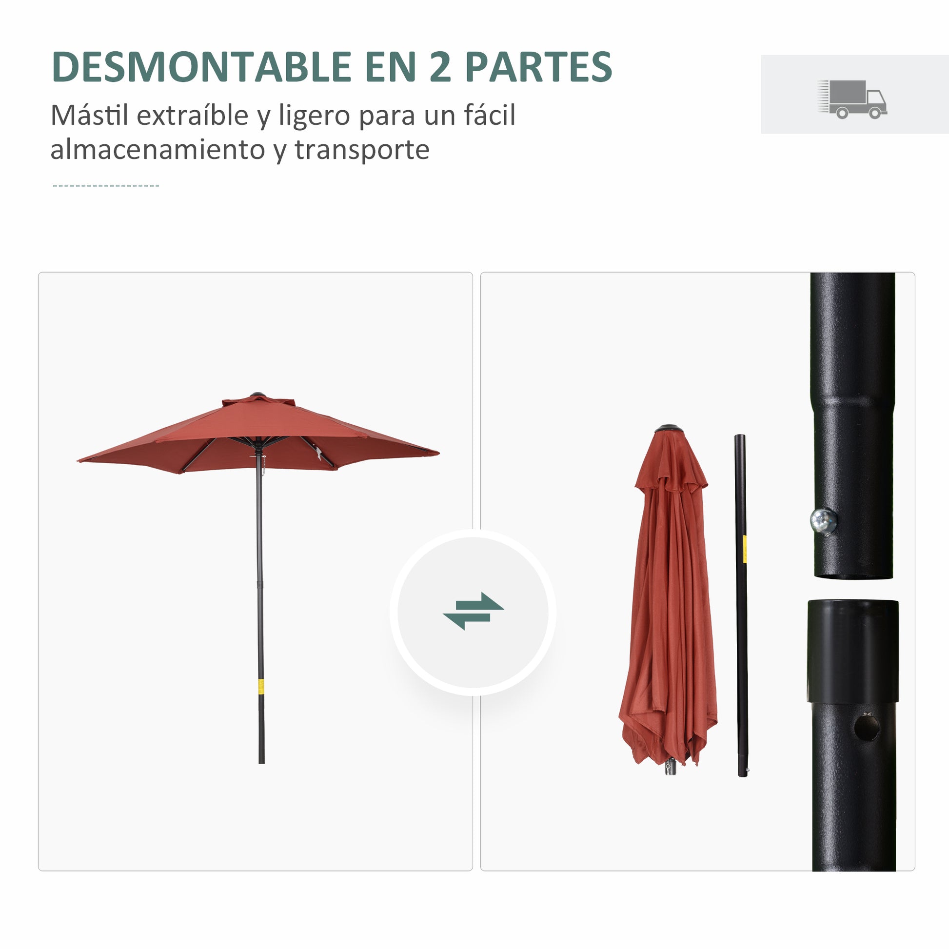 Outsunny Sombrilla de Terraza Exterior Ø2x2 m Parasol de Terraza Exterior con Techo de Ventilación y Poste Desmontable de Aluminio Sombrilla para Jardín Patio Rojo Vino