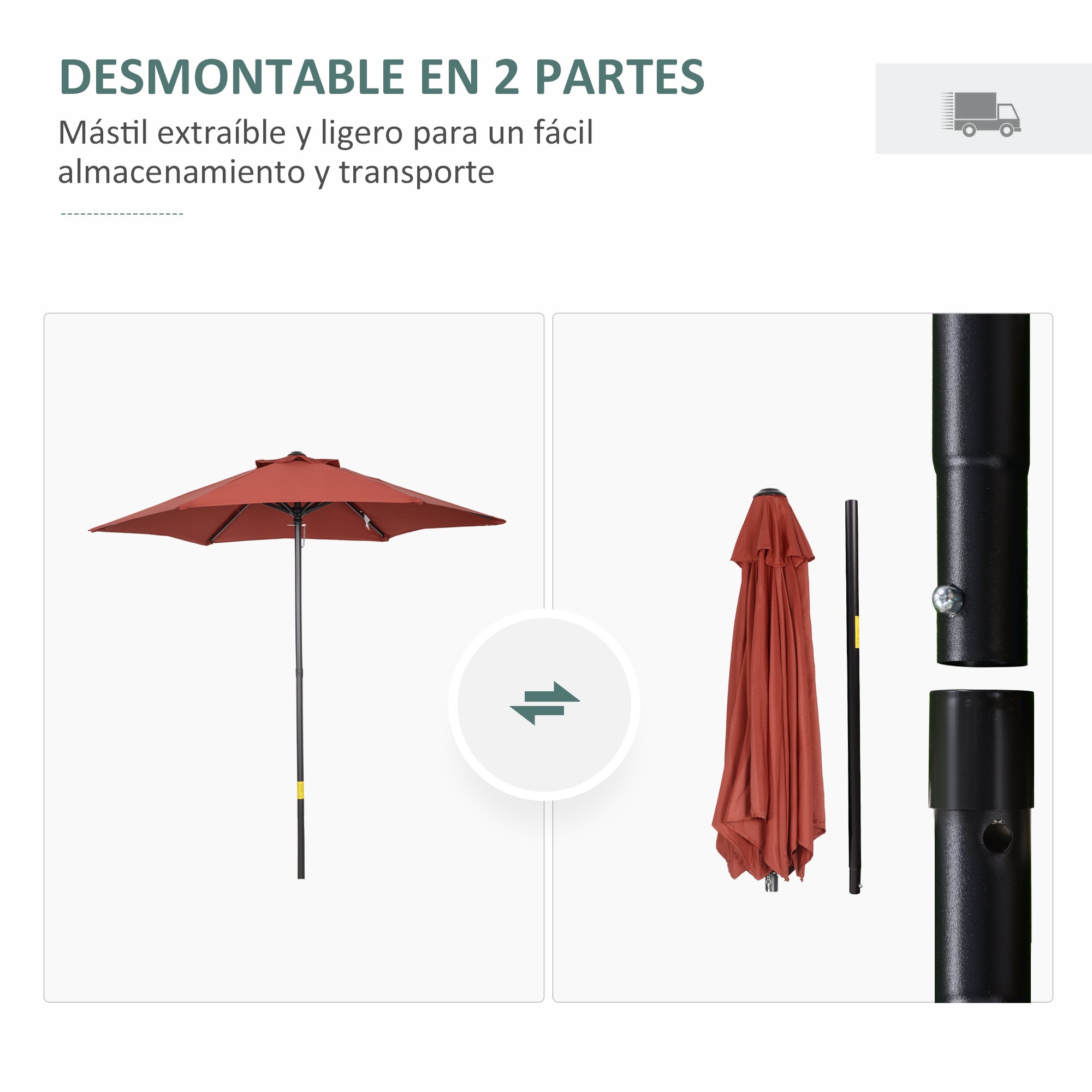 Outsunny Sombrilla de Terraza Exterior Ø2x2 m Parasol de Terraza Exterior con Techo de Ventilación y Poste Desmontable de Aluminio Sombrilla para Jardín Patio Rojo Vino