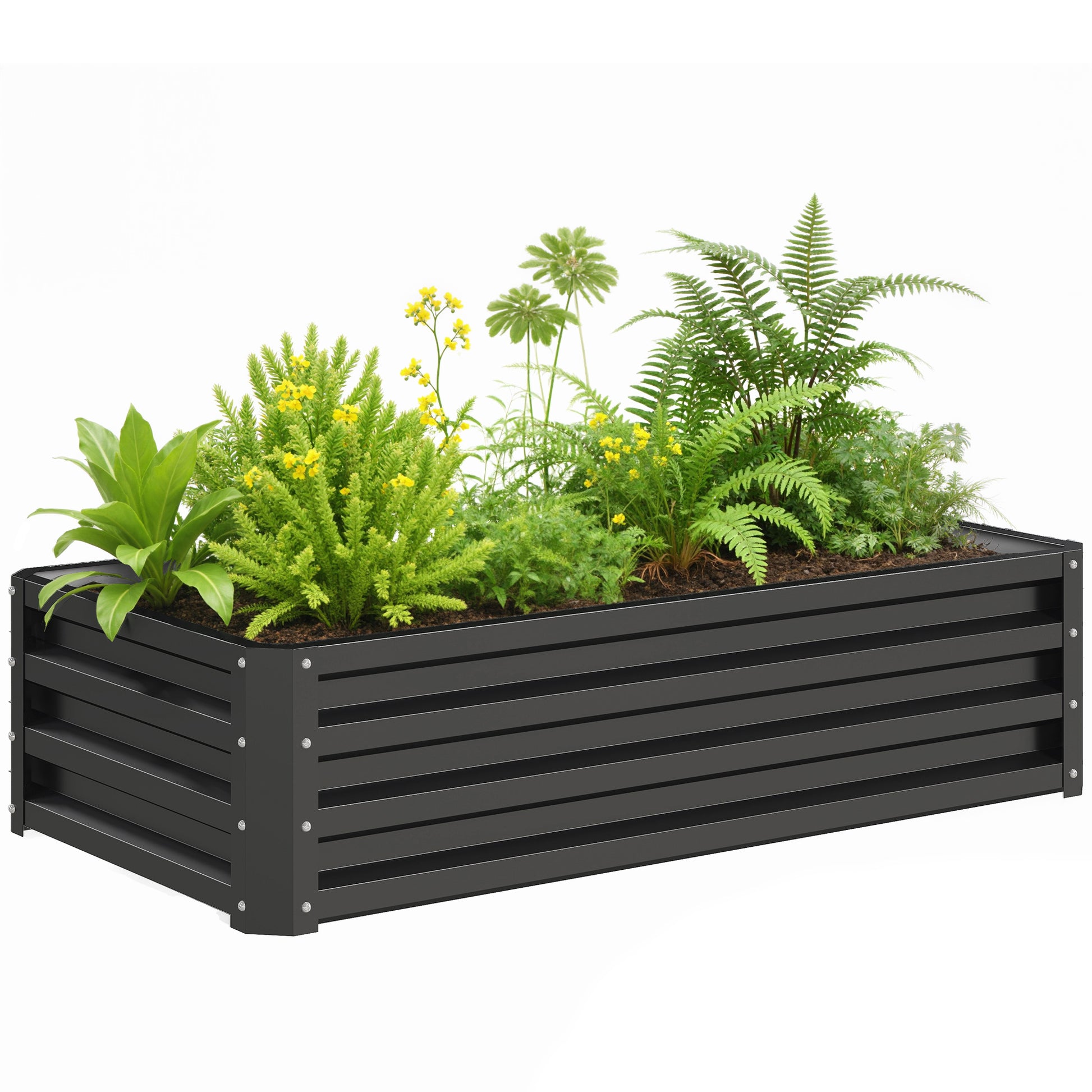 Outsunny Jardinera Exterior Grande de Acero Galvanizado, Huerto Urbano Elevado para Cultivar Plantas, Flores, Hierba, Macetero Exterior Rectangular con Fondo Abierto, 120x60x30,5 cm, Gris