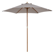 Outsunny Sombrilla de Jardín Ø250x230 cm Parasol de Terraza con 6 Varillas Poste Desmontable Anti-UV Impermeable y Marco de Madera para Playa Patio Gris