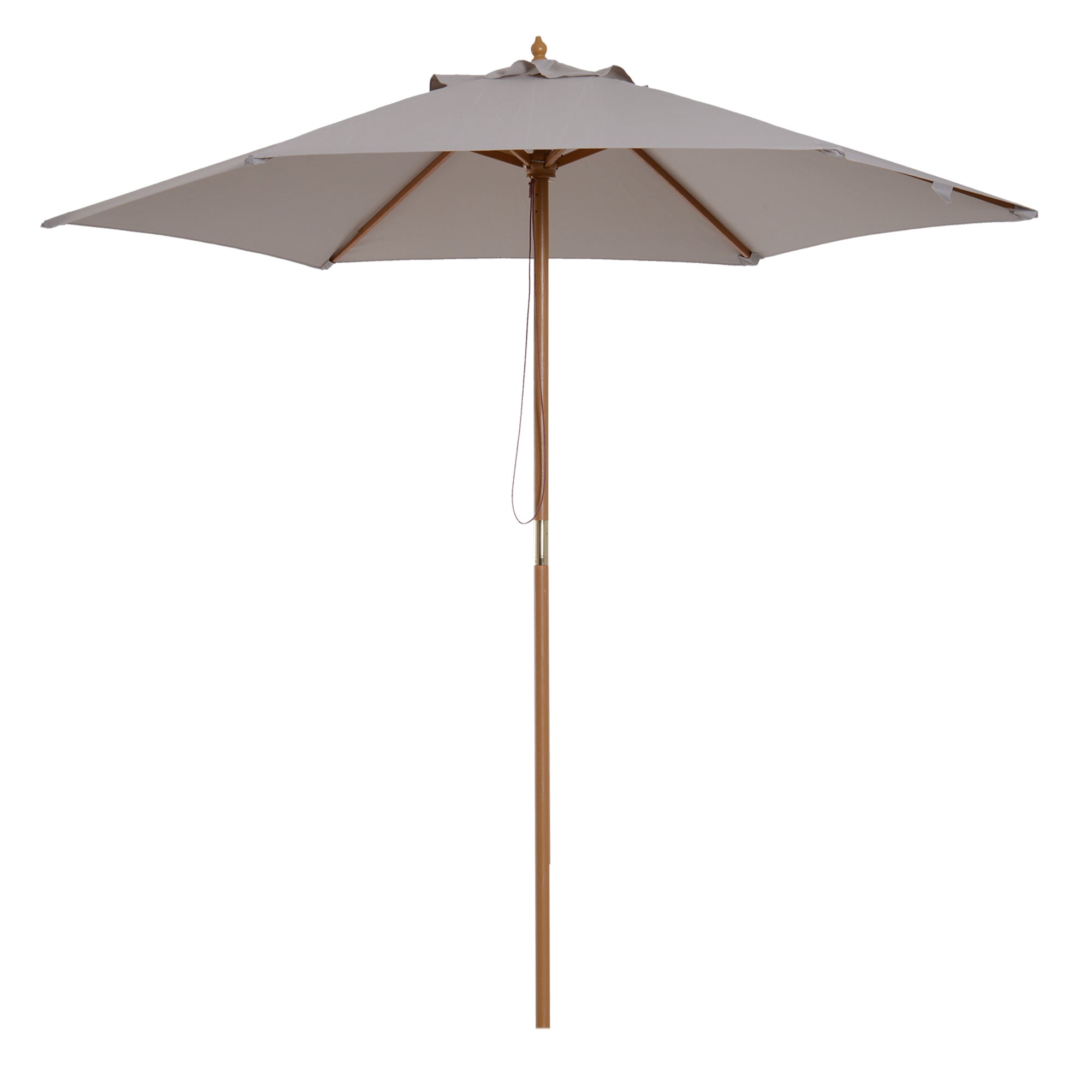Outsunny Sombrilla de Jardín Ø250x230 cm Parasol de Terraza con 6 Varillas Poste Desmontable Anti-UV Impermeable y Marco de Madera para Playa Patio Gris