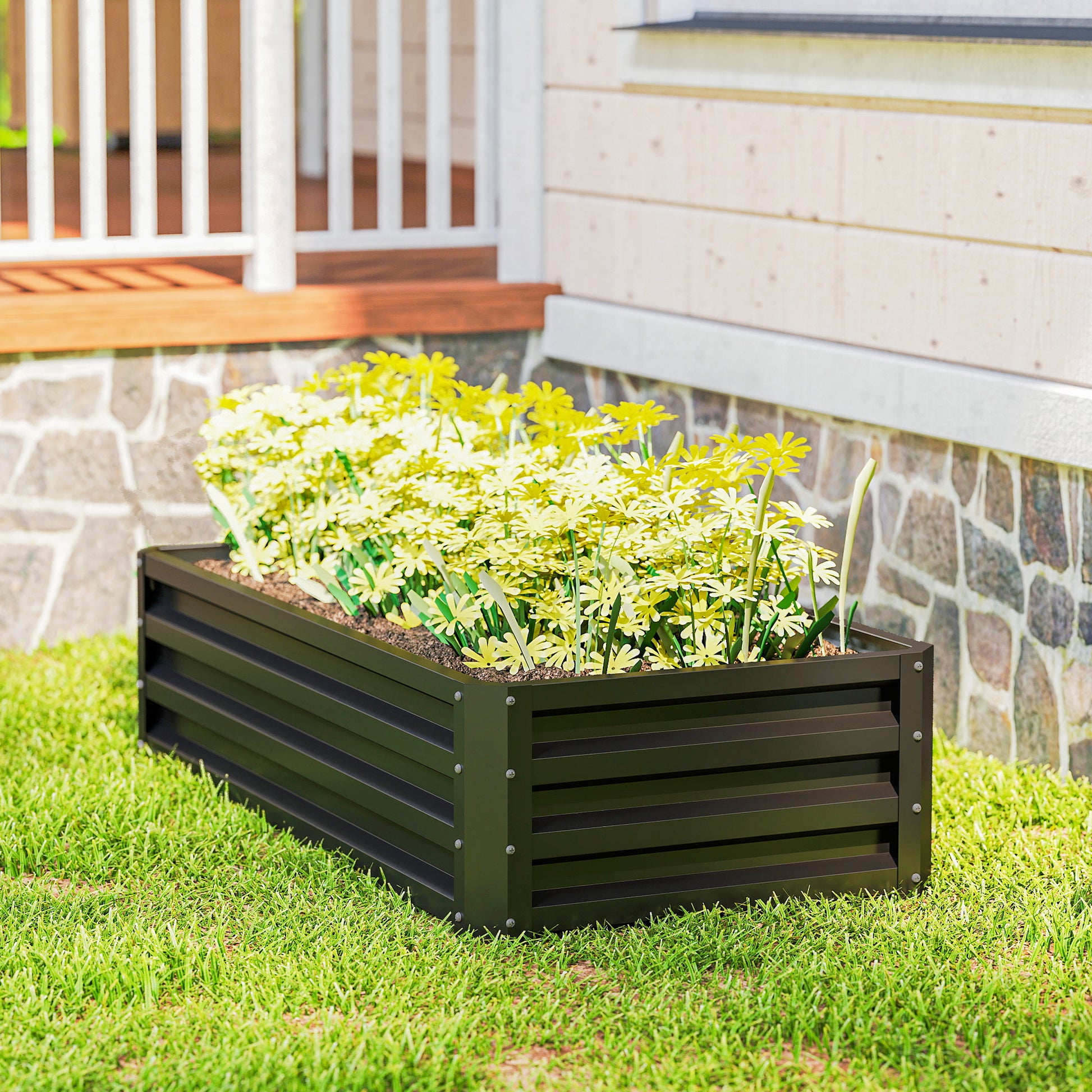Outsunny Jardinera Exterior Grande de Acero Galvanizado, Huerto Urbano Elevado para Cultivar Plantas, Flores, Hierba, Macetero Exterior Rectangular con Fondo Abierto, 120x60x30,5 cm, Gris