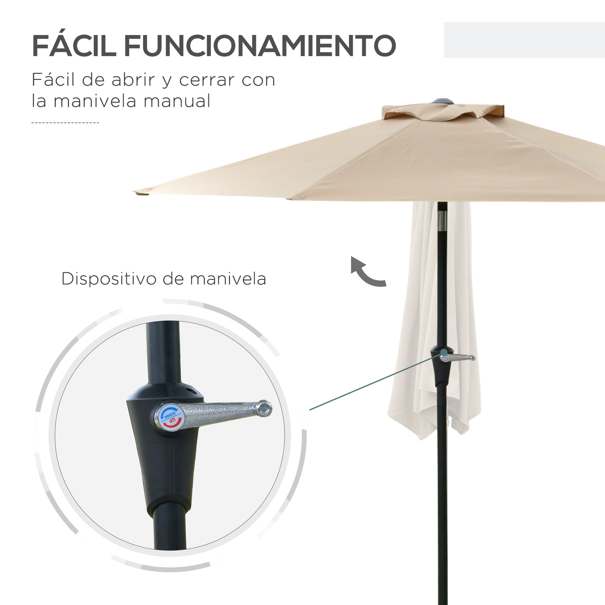 Outsunny Sombrilla Terraza Exterior Ø230 cm Sombrilla de Jardín con Ángulo Ajustable y Manivela Impermeable Parasol para Patio Terraza Caqui