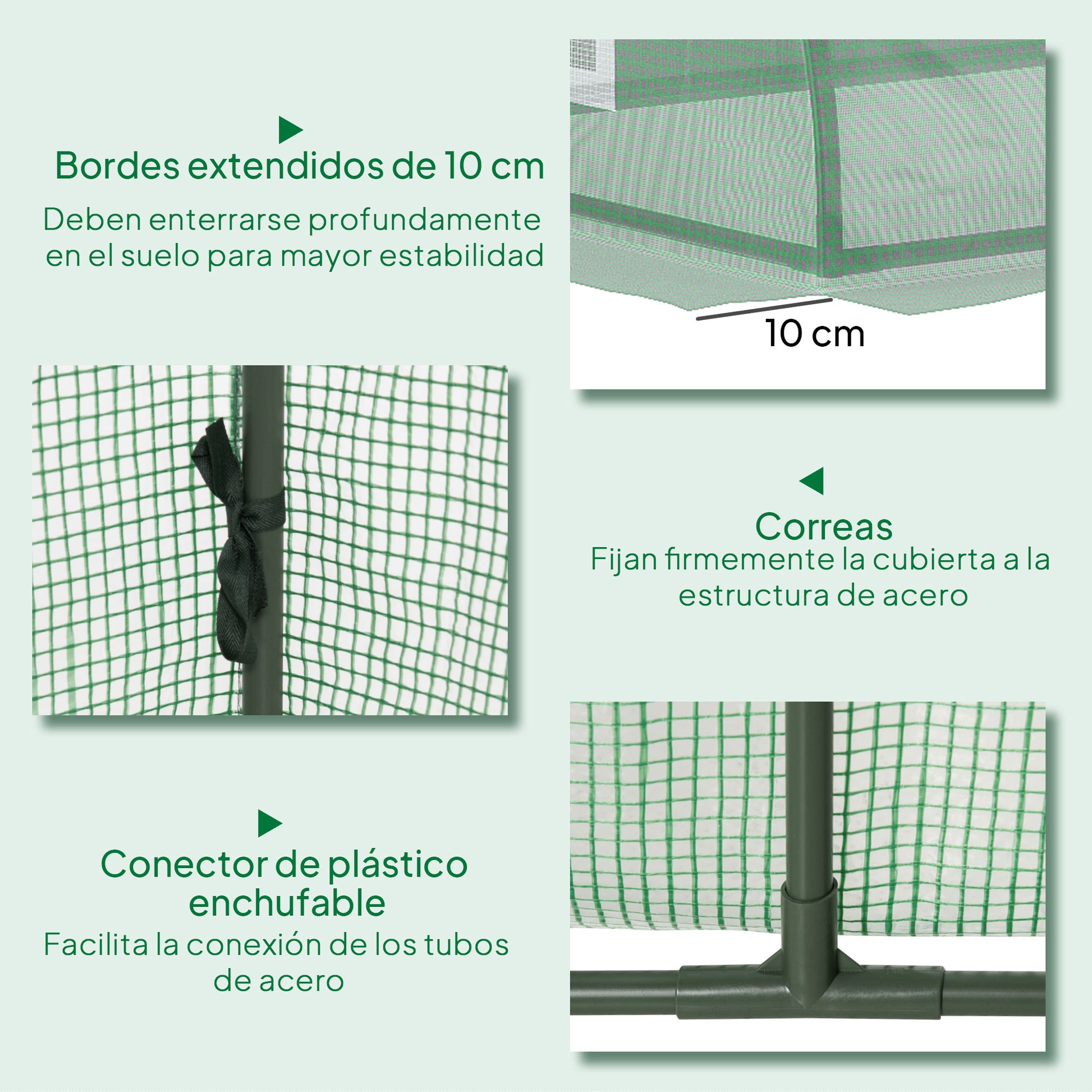 Outsunny Invernadero de Exterior, 200x80x45 cm, Invernadero de Jardín con 4 Ventanas Enrollables de Malla, Marco de Acero y Cubierta de PE 140g/㎡ Anti-UV para Cultivos, Plantas, Flores, Verde